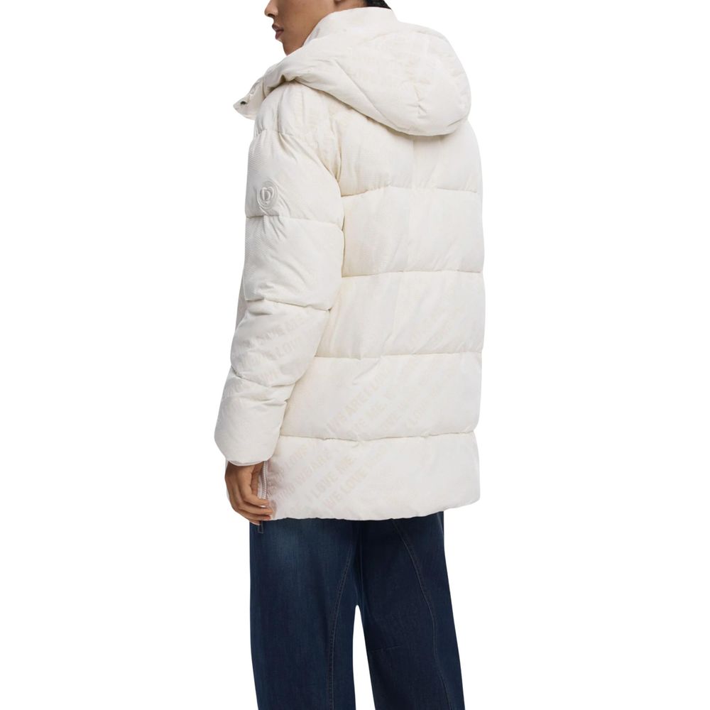 Cream Polyester Coat - ventzia
