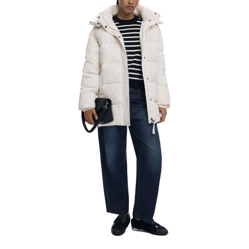 Cream Polyester Coat - ventzia