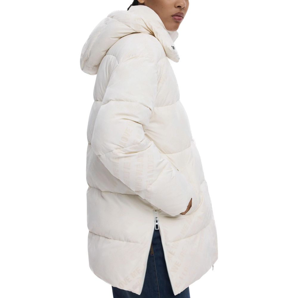 Cream Polyester Coat - ventzia