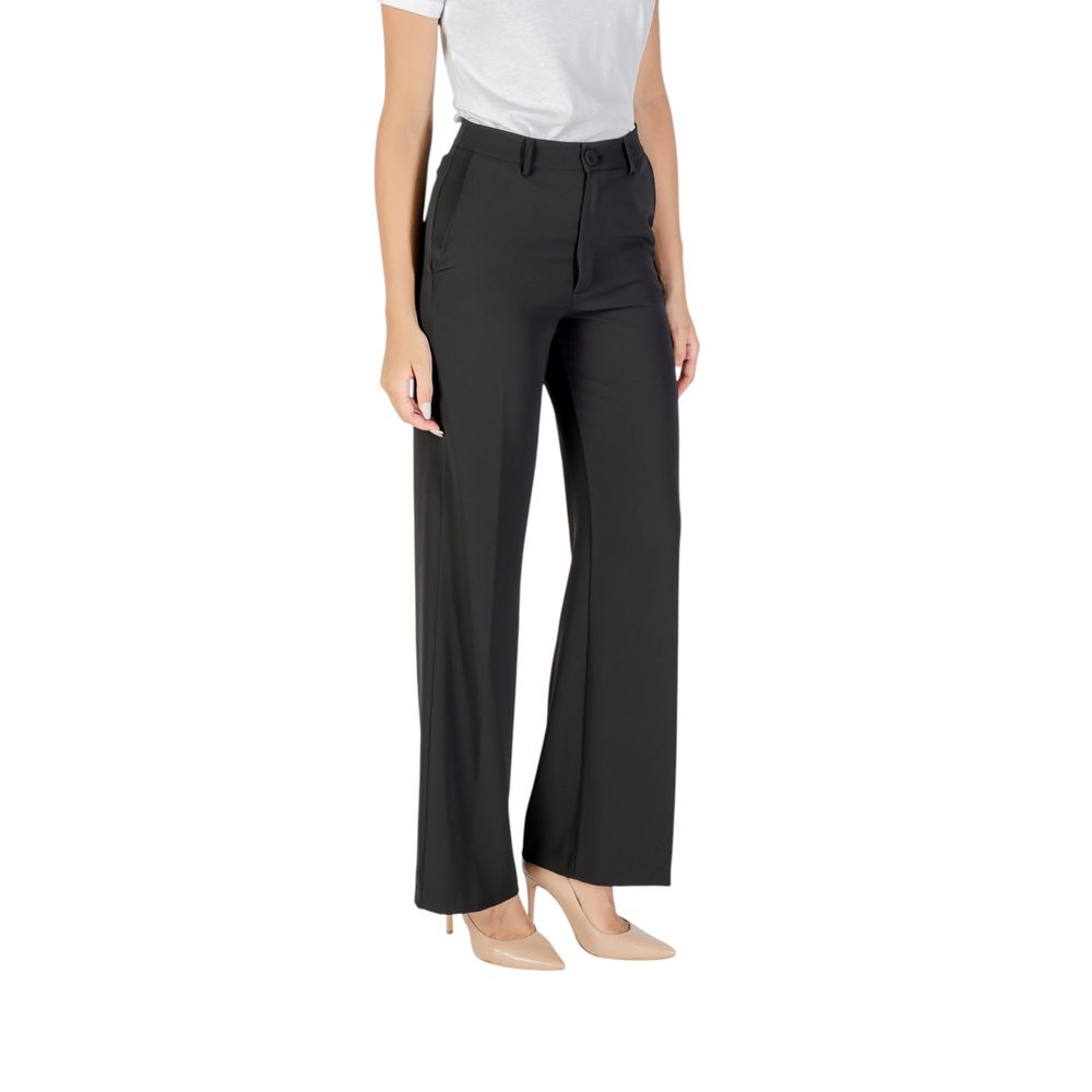 Black Polyester Casual Pants - ventzia