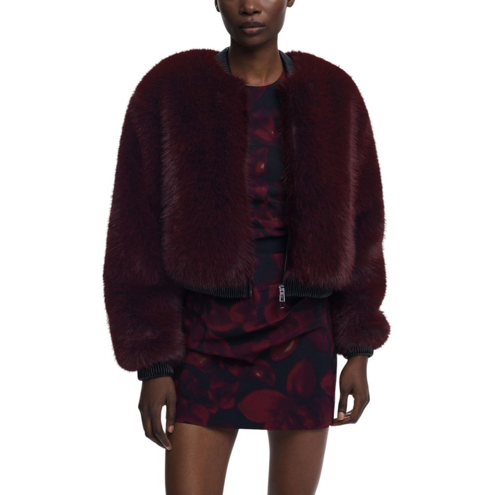Bordeaux Polyester Jackets And Coat - ventzia