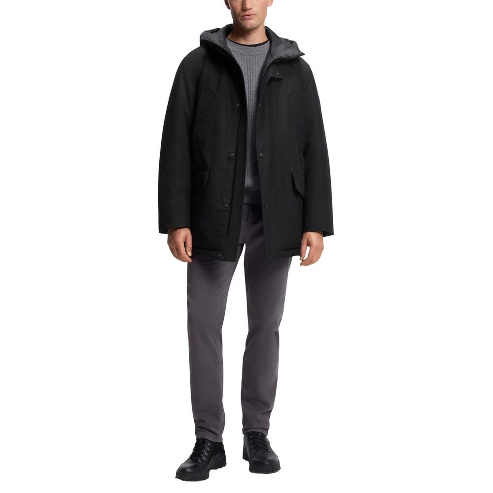 Black Polyester Full-Length Jacket - ventzia