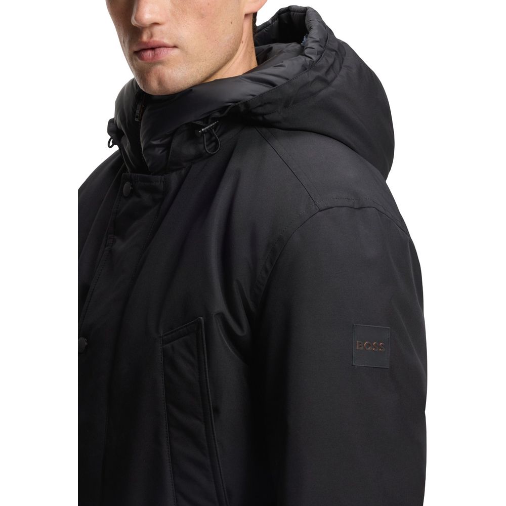 Black Polyester Full-Length Jacket - ventzia