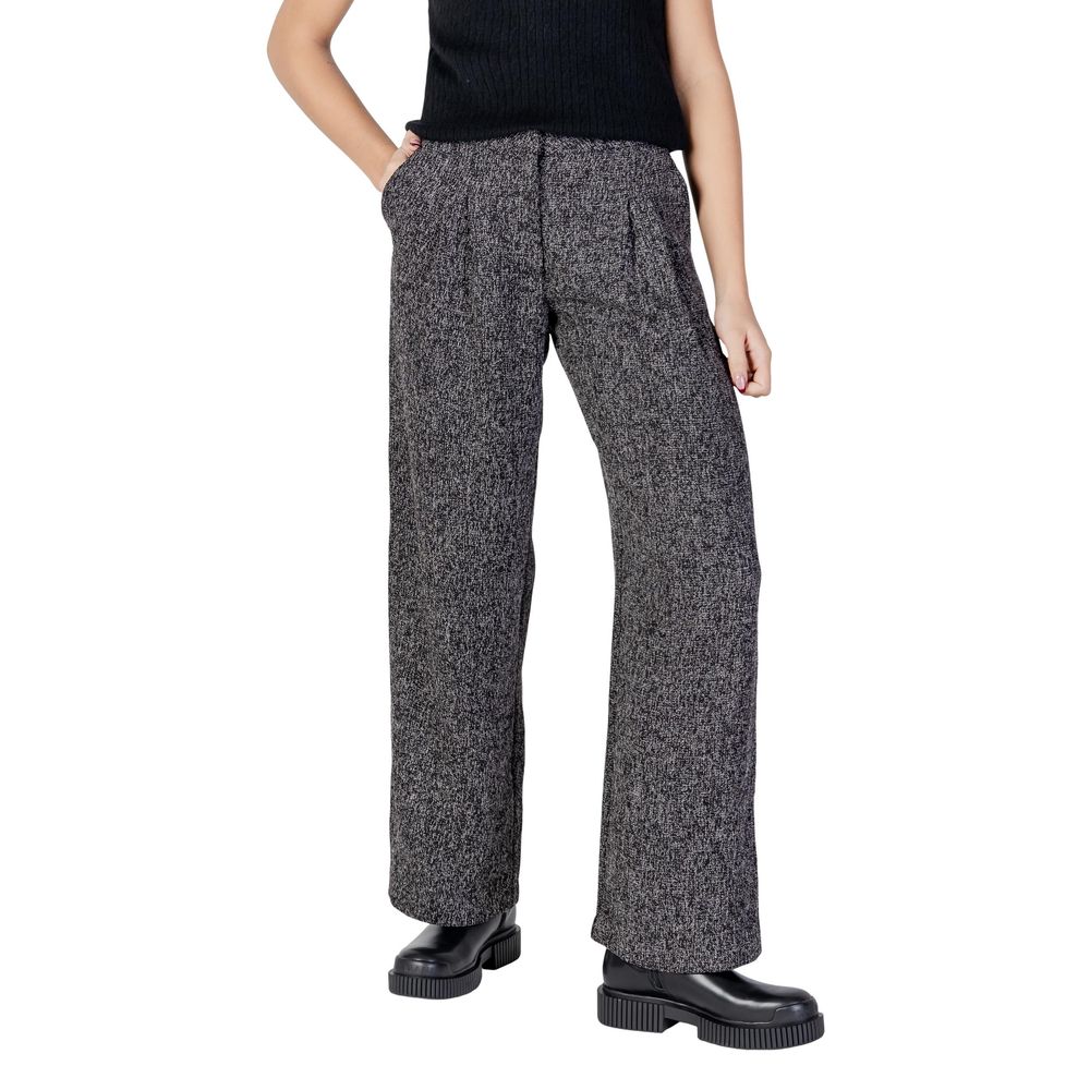 Black Polyester Flared Pants - ventzia