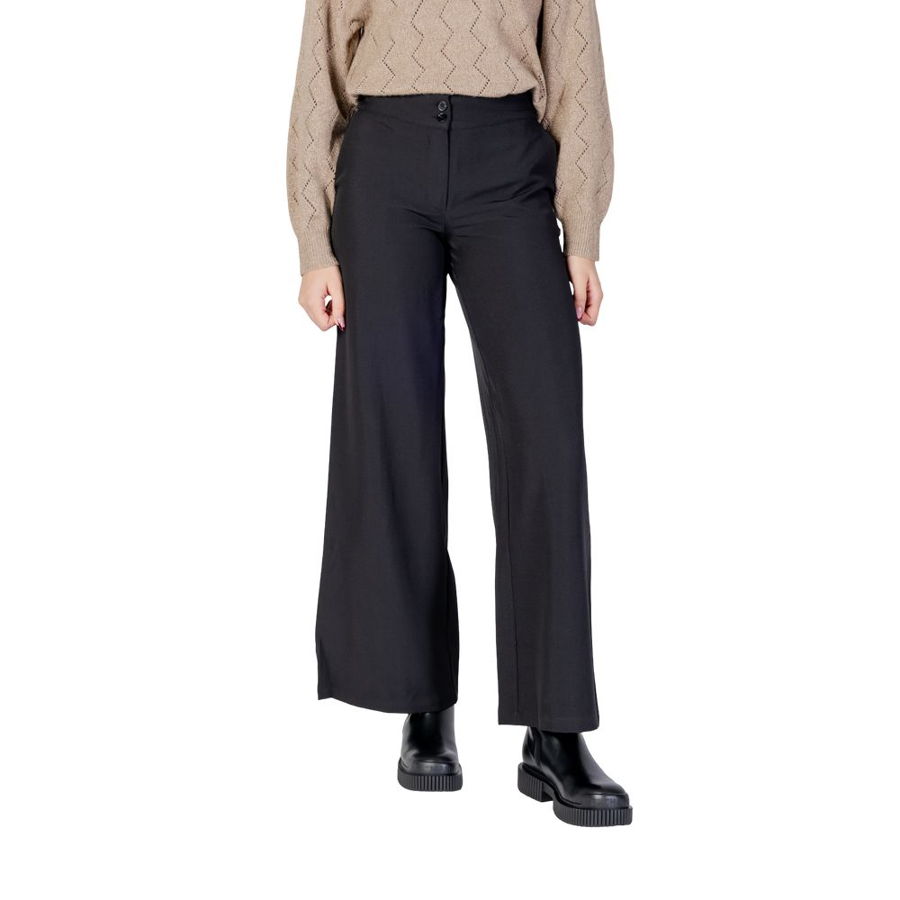 Black Polyester Flared Pants - ventzia
