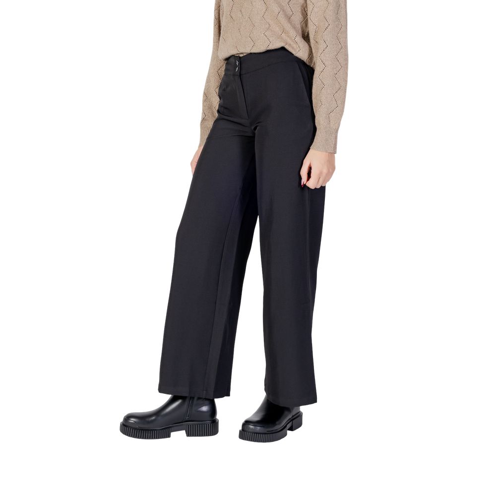 Black Polyester Flared Pants - ventzia