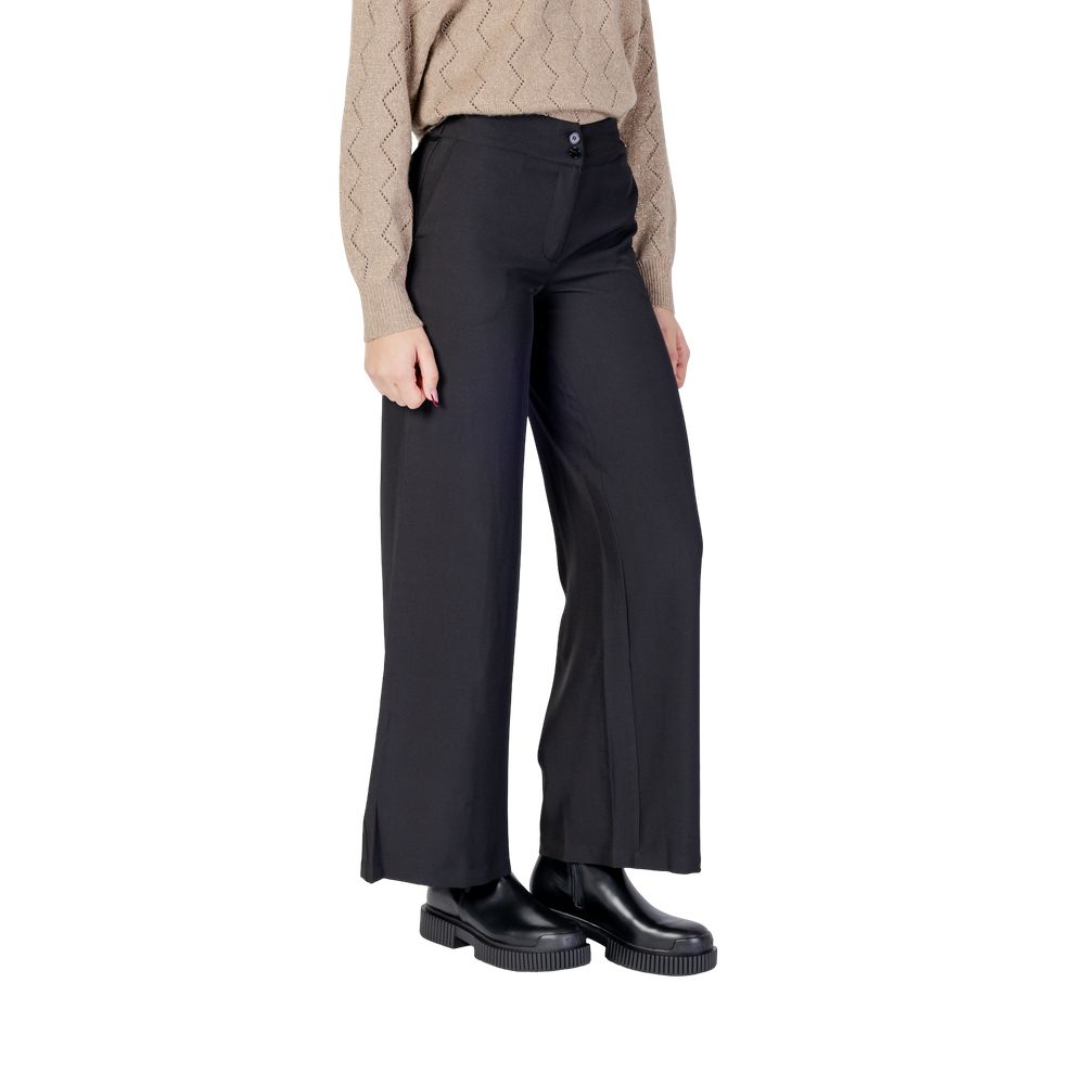Black Polyester Flared Pants - ventzia