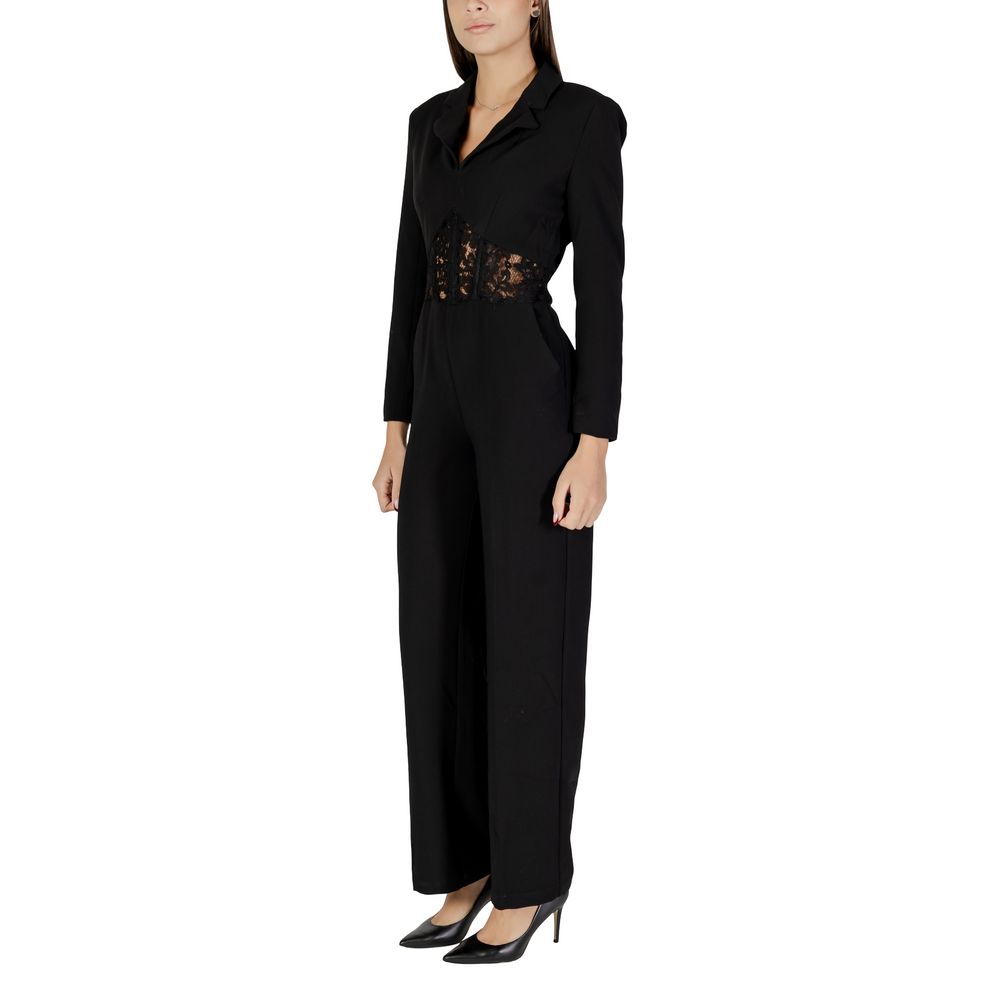 Black Polyester Rompers - ventzia