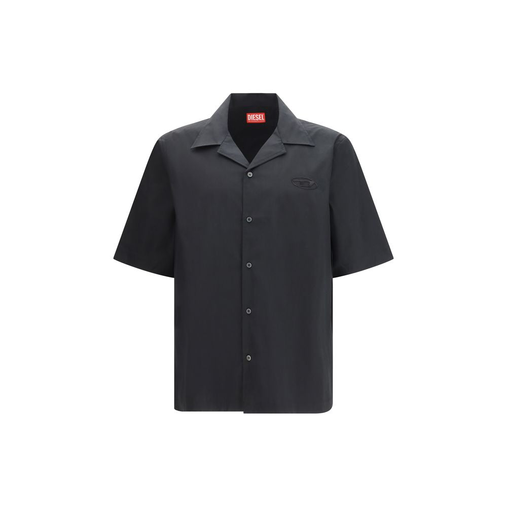 Black Cotton Shortsleeve Shirt - ventzia