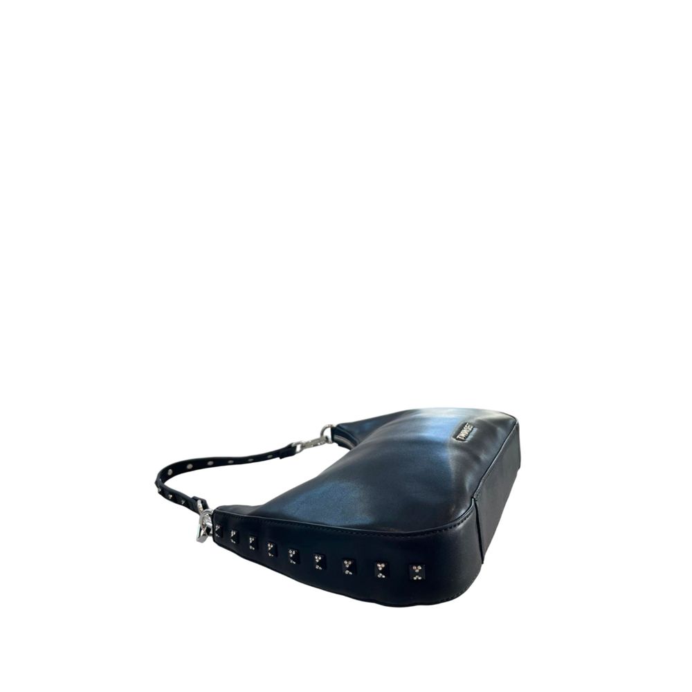 Black Polyurethane Women Shoulder Bag - ventzia