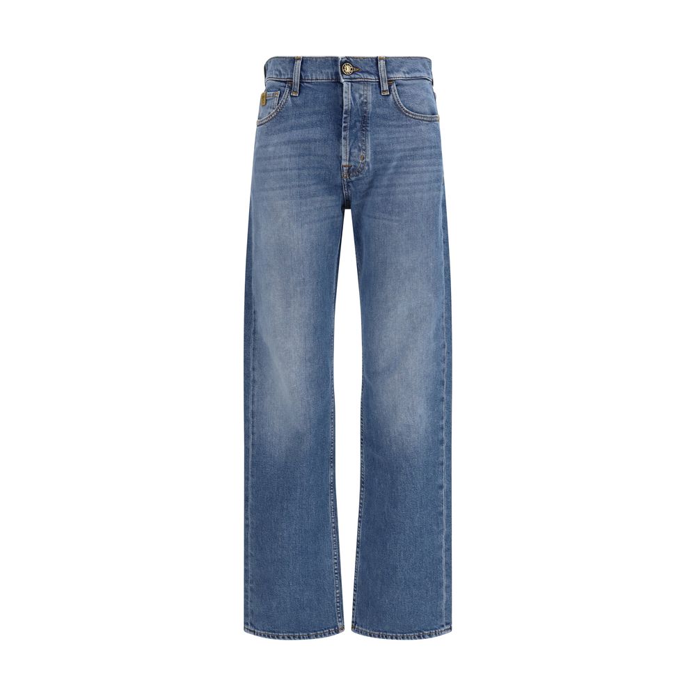 Blue Cotton Straight-Leg Jeans - ventzia