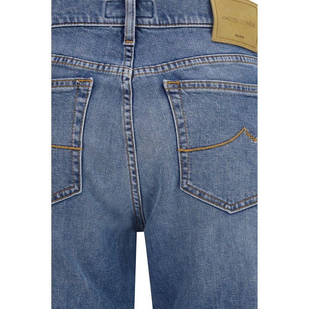 Blue Cotton Straight-Leg Jeans - ventzia