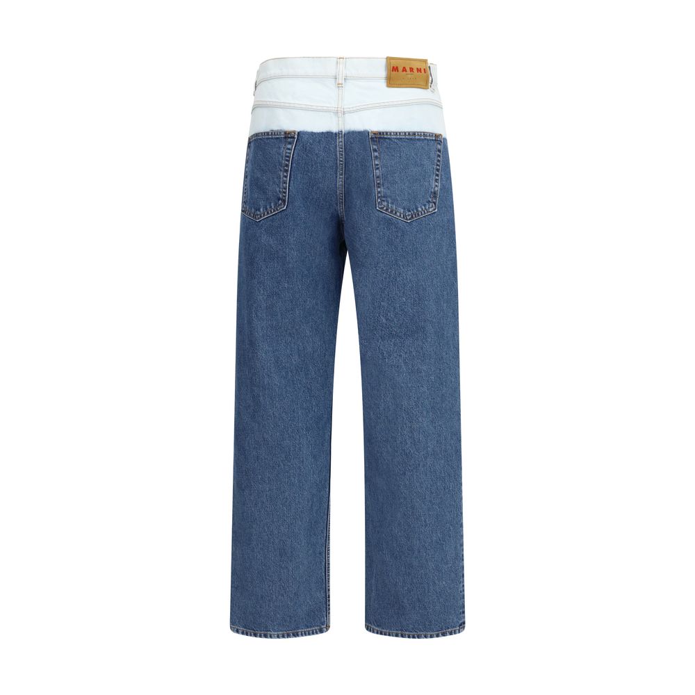 Blue Cotton Straight-Leg Jeans - ventzia
