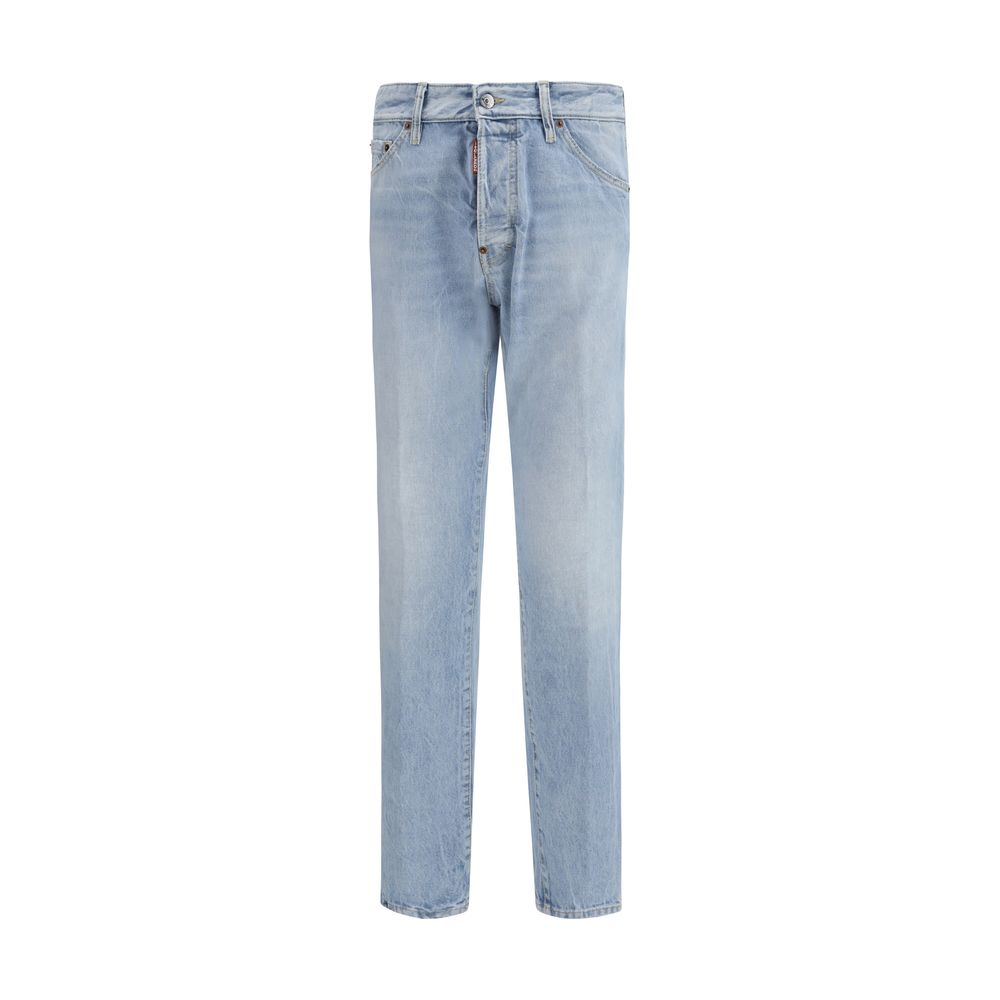 Blue Cotton Straight-Leg Jeans - ventzia
