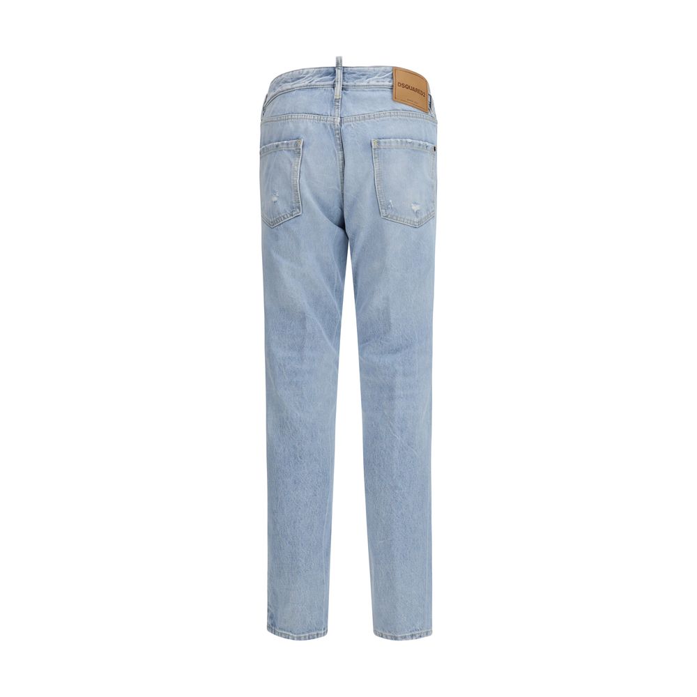 Blue Cotton Straight-Leg Jeans - ventzia