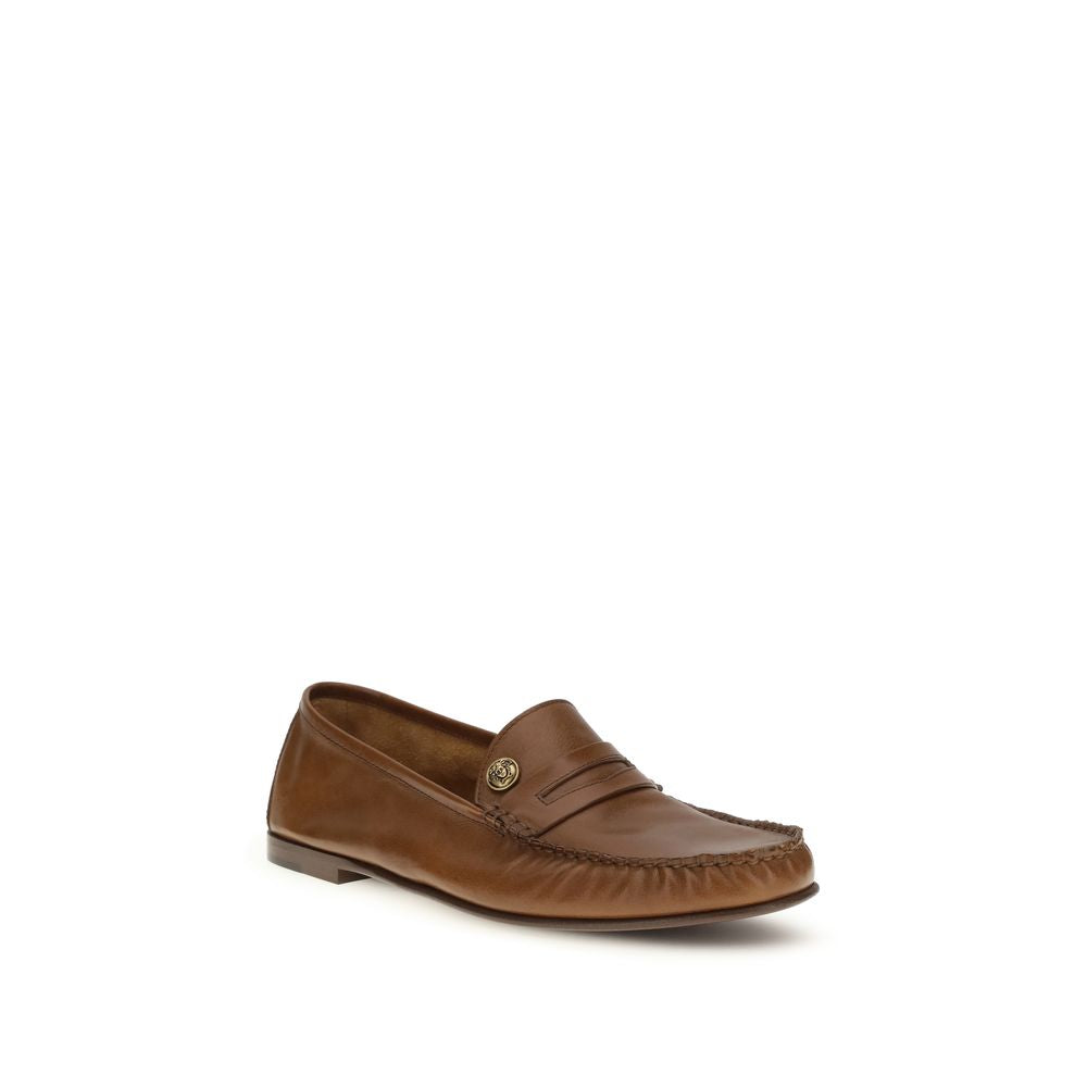 Brown Calf Leather Bos Taurus Slip-On Loafers - ventzia