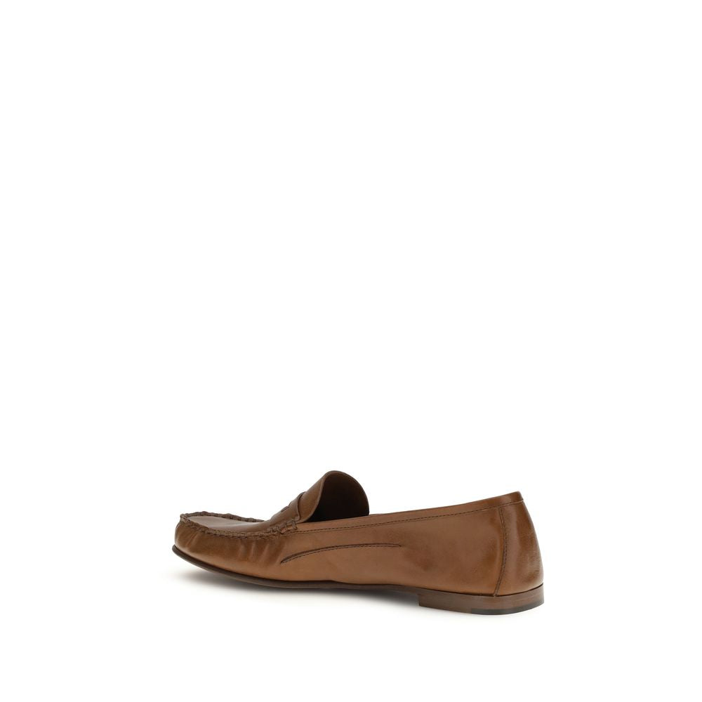 Brown Calf Leather Bos Taurus Slip-On Loafers - ventzia