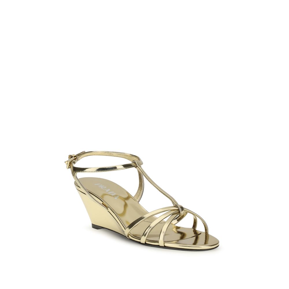 Gold Calf Leather Bos Taurus Wedge Sandals - ventzia