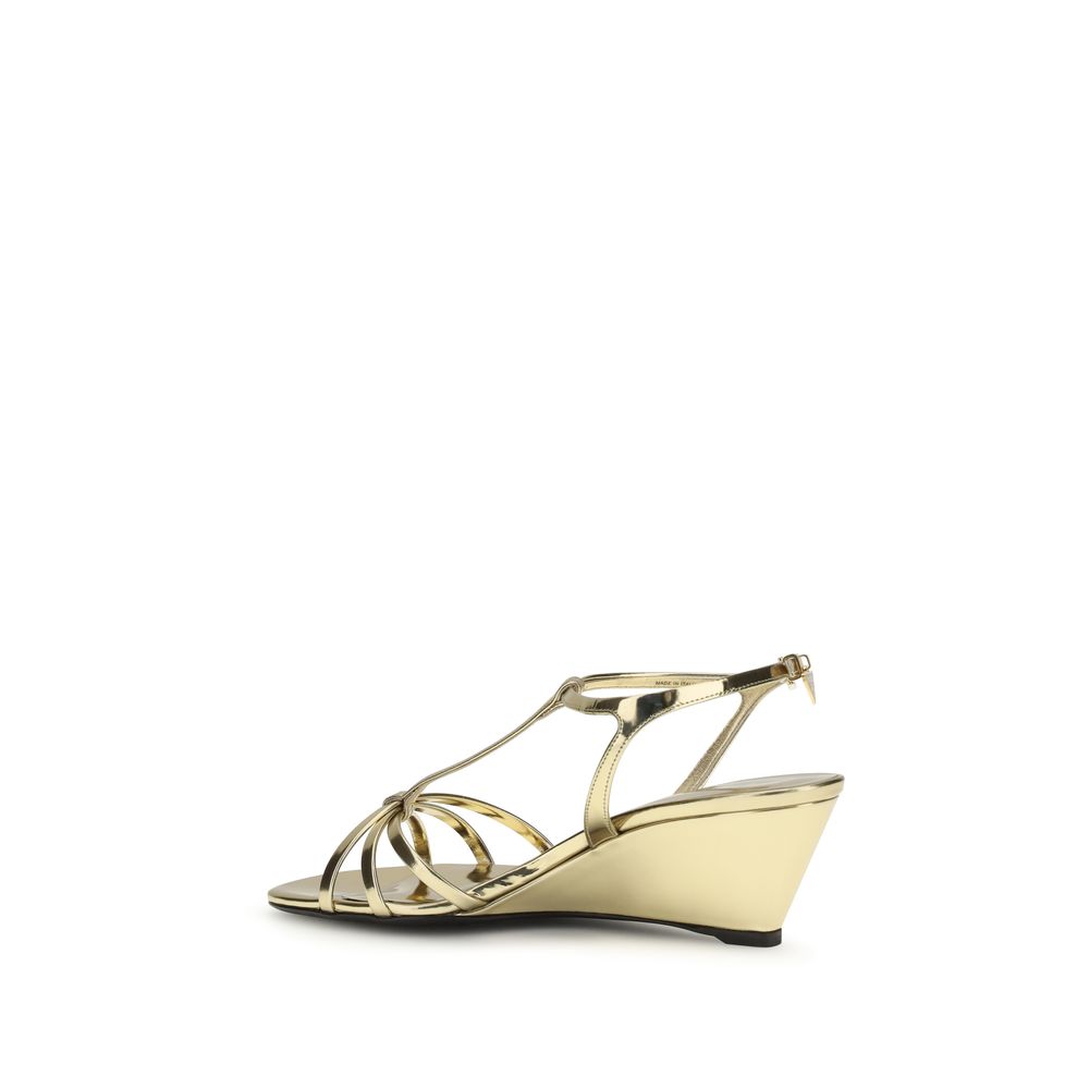 Gold Calf Leather Bos Taurus Wedge Sandals - ventzia