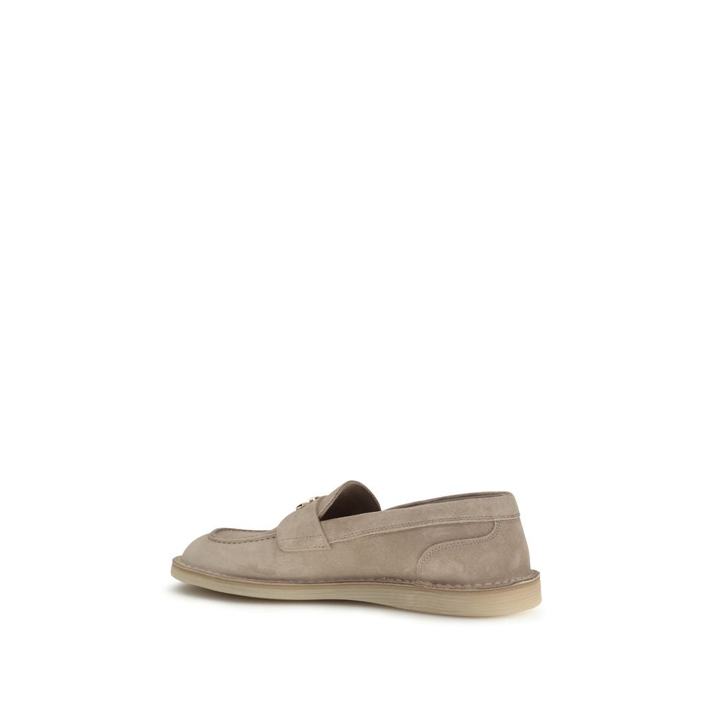 Beige Calf Leather Bos Taurus Slip-On Loafers - ventzia