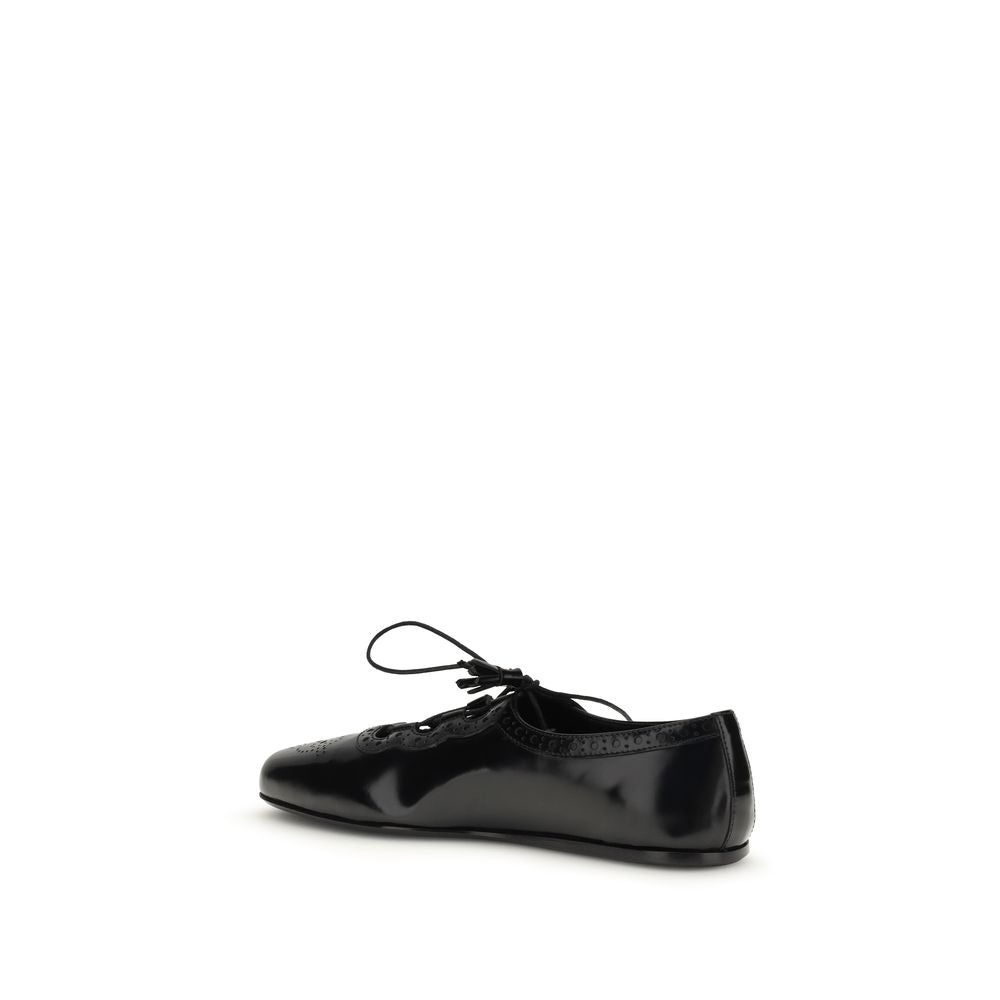 Black Calf Leather Bos Taurus Ballet Flats - ventzia