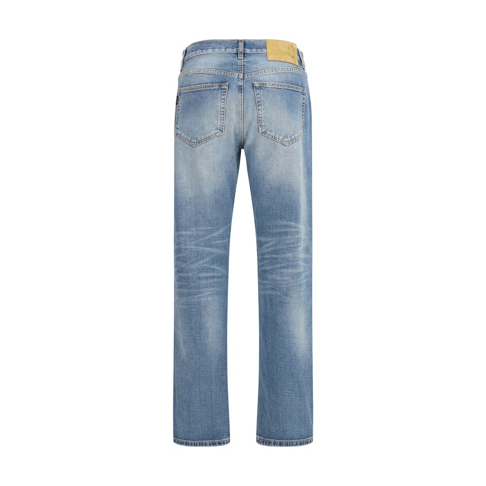 Blue Cotton Straight-Leg Jeans - ventzia