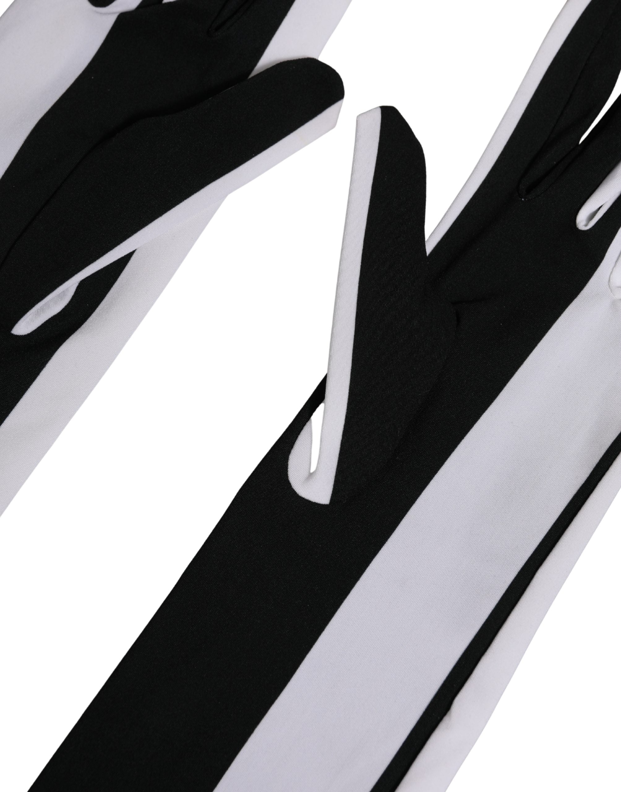 Black White Stripes Nylon Elbow Length Women Gloves - ventzia