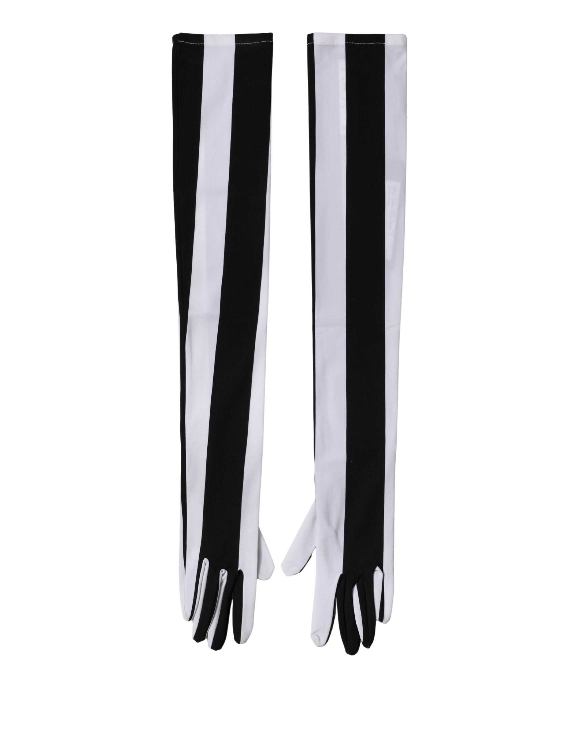 Black White Stripes Nylon Elbow Length Women Gloves - ventzia