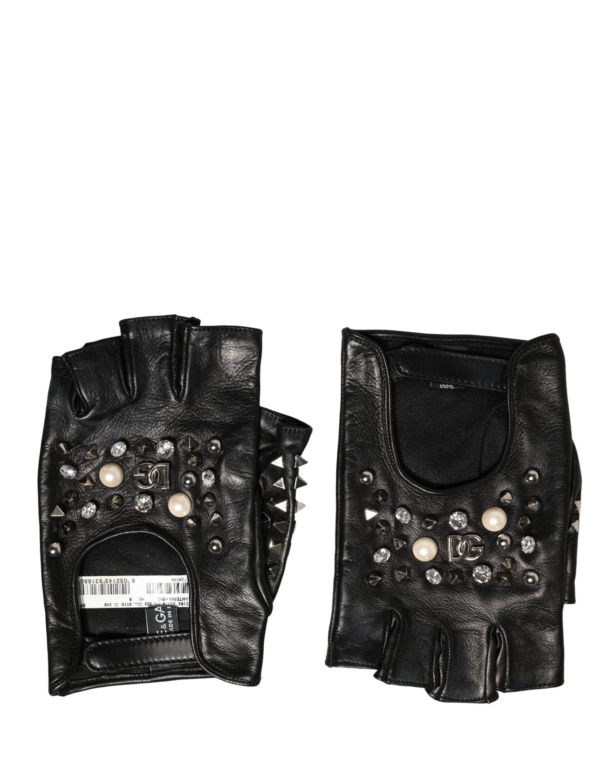 Black Embellished Wrist Length Mitten Women Gloves - ventzia