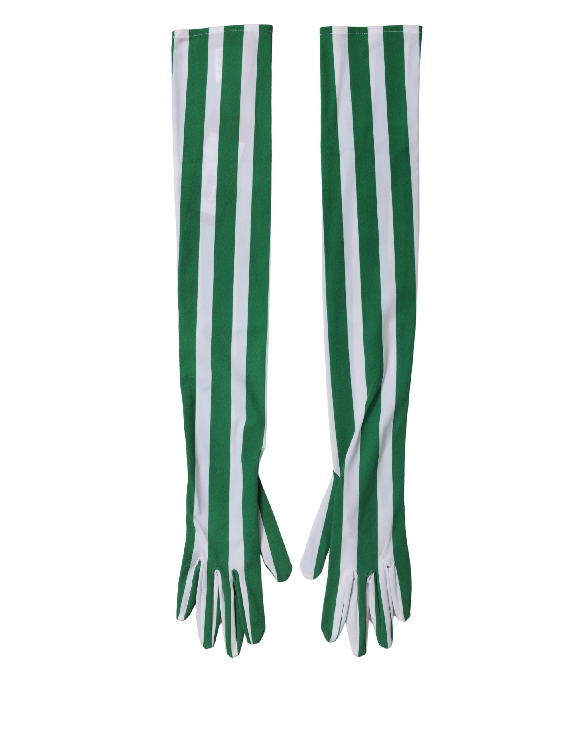 Green White Stripes Nylon Elbow Length Women Gloves - ventzia