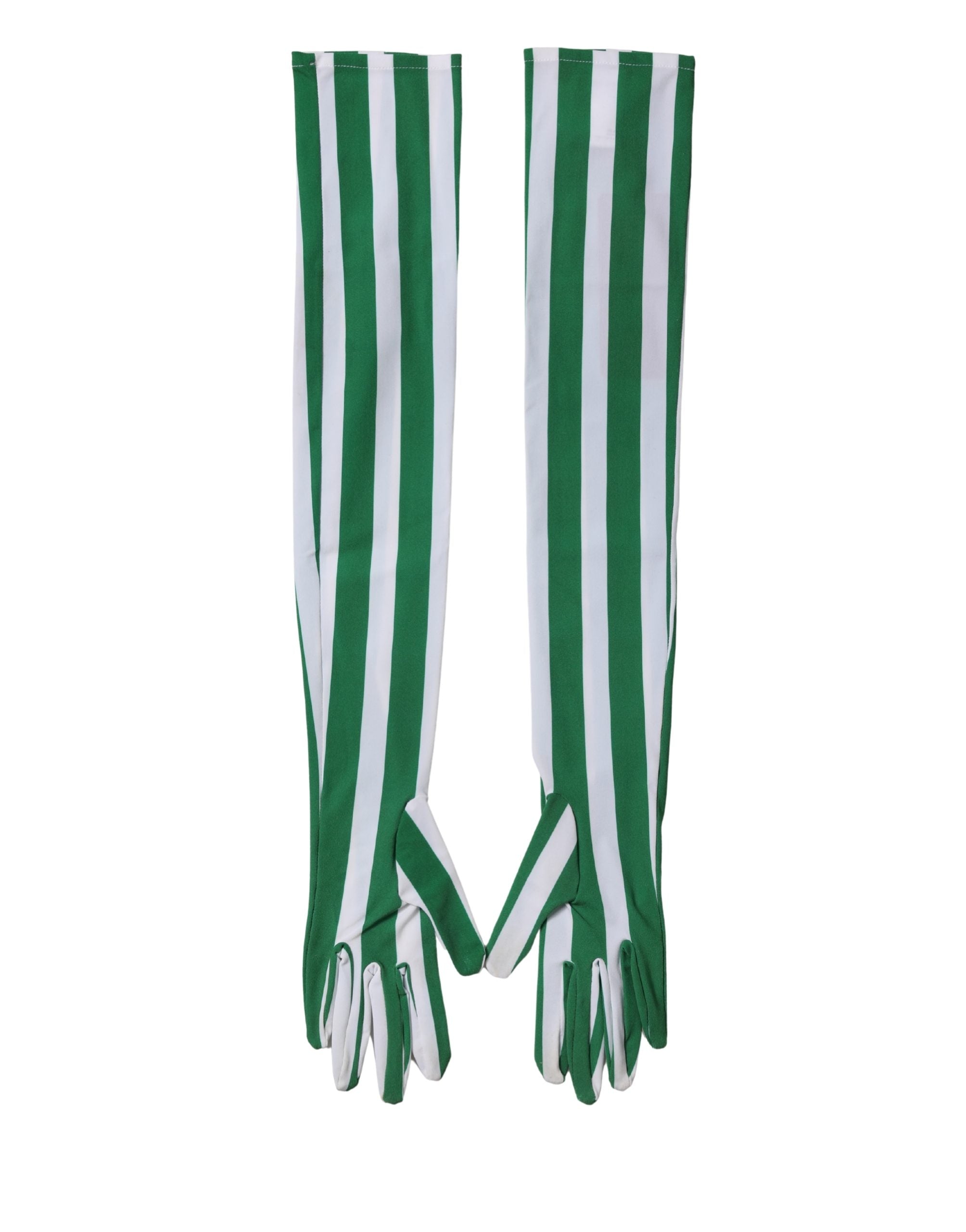 Green White Stripes Nylon Elbow Length Women Gloves - ventzia