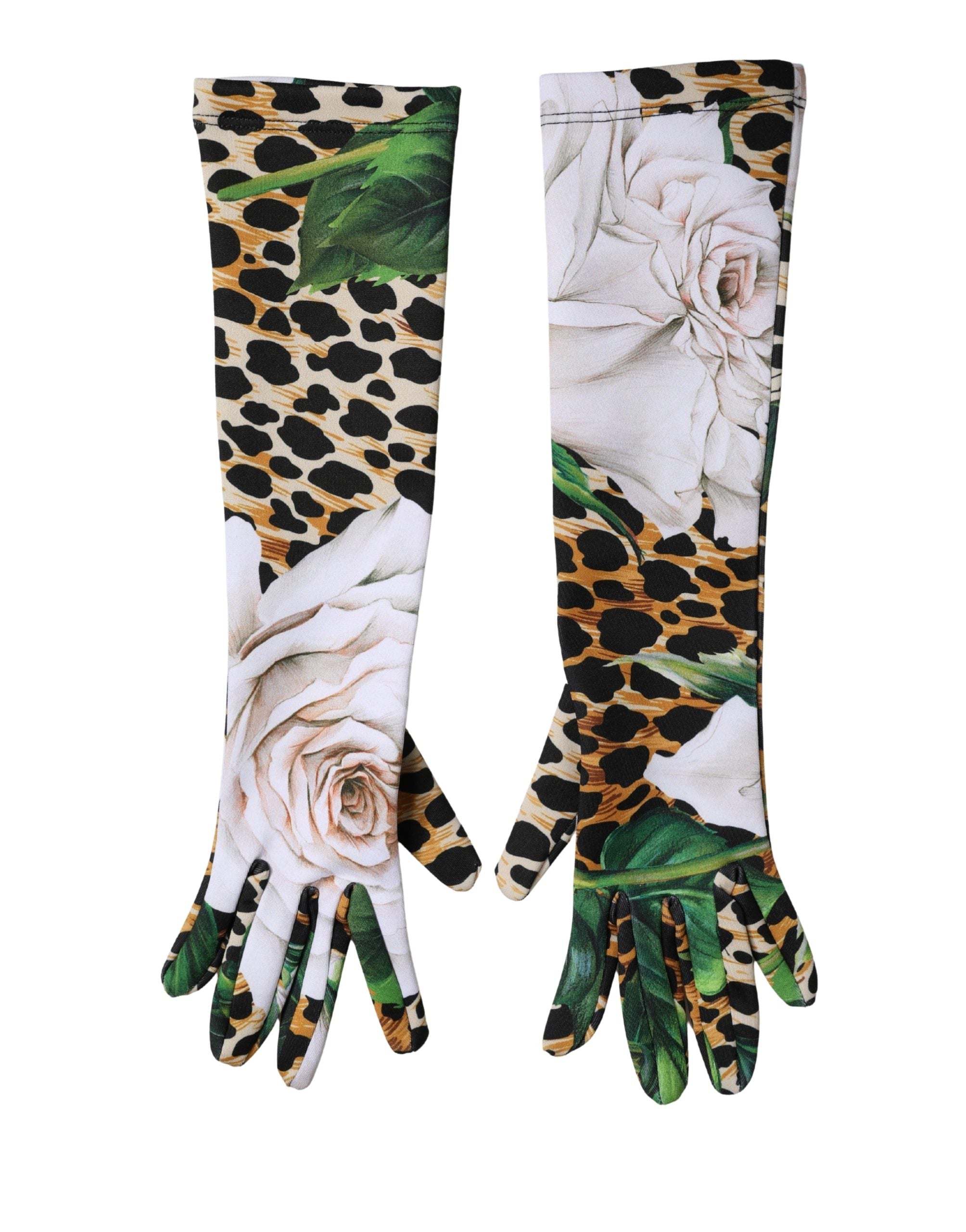 Multicolor Floral Leopard Elbow Length Women Gloves - ventzia