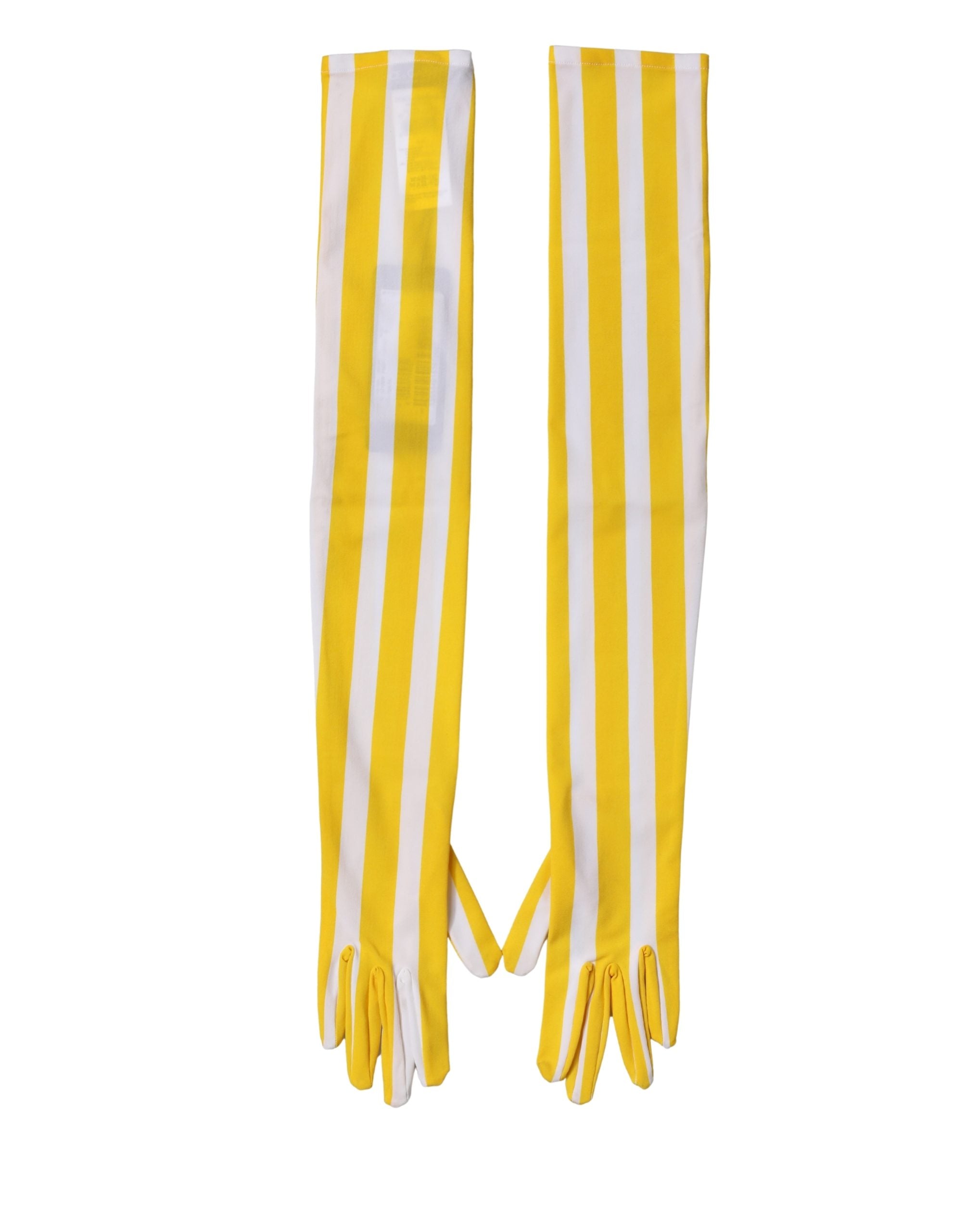 Yellow White Stripes Nylon Elbow Length Women Gloves - ventzia