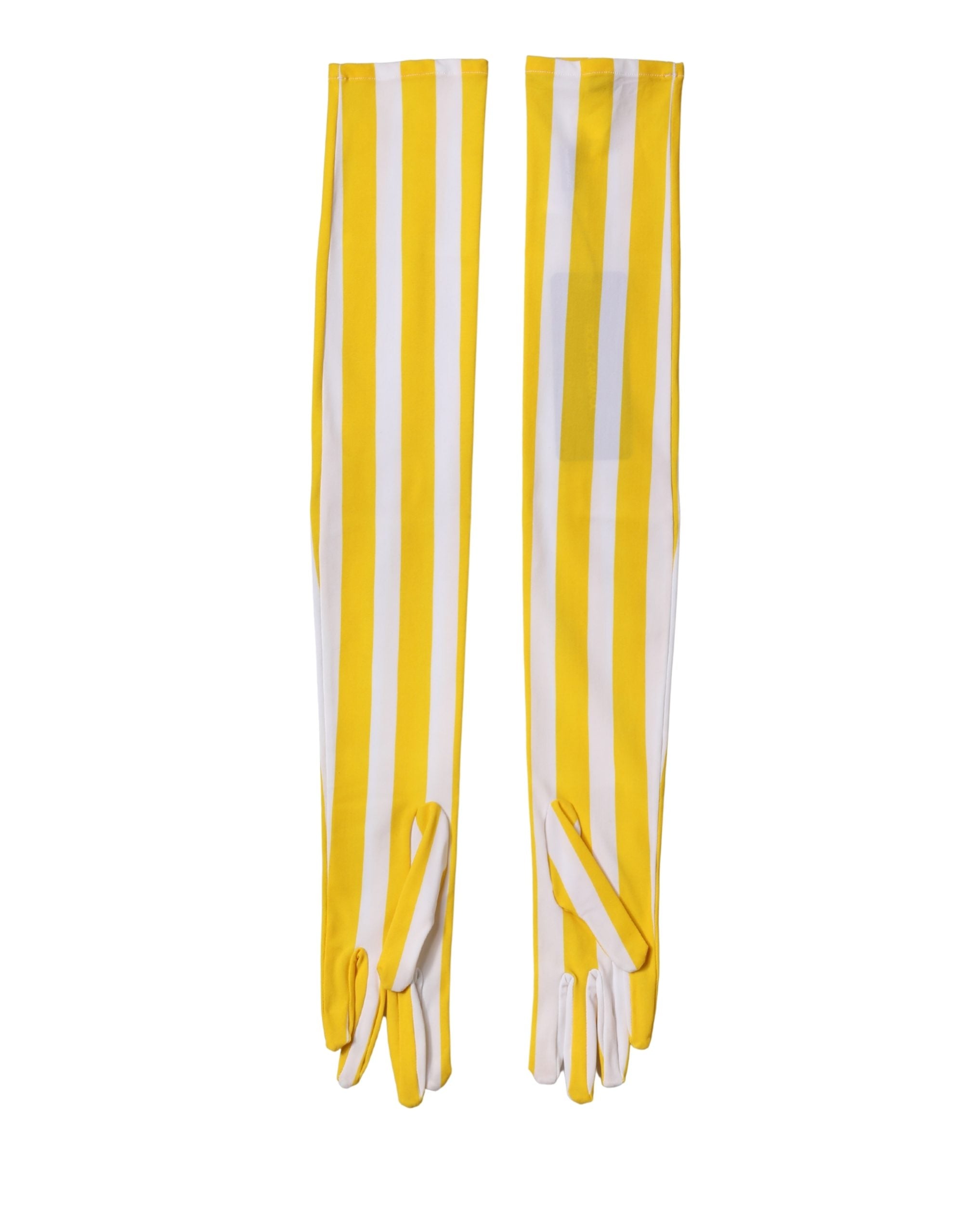 Yellow White Stripes Nylon Elbow Length Women Gloves - ventzia