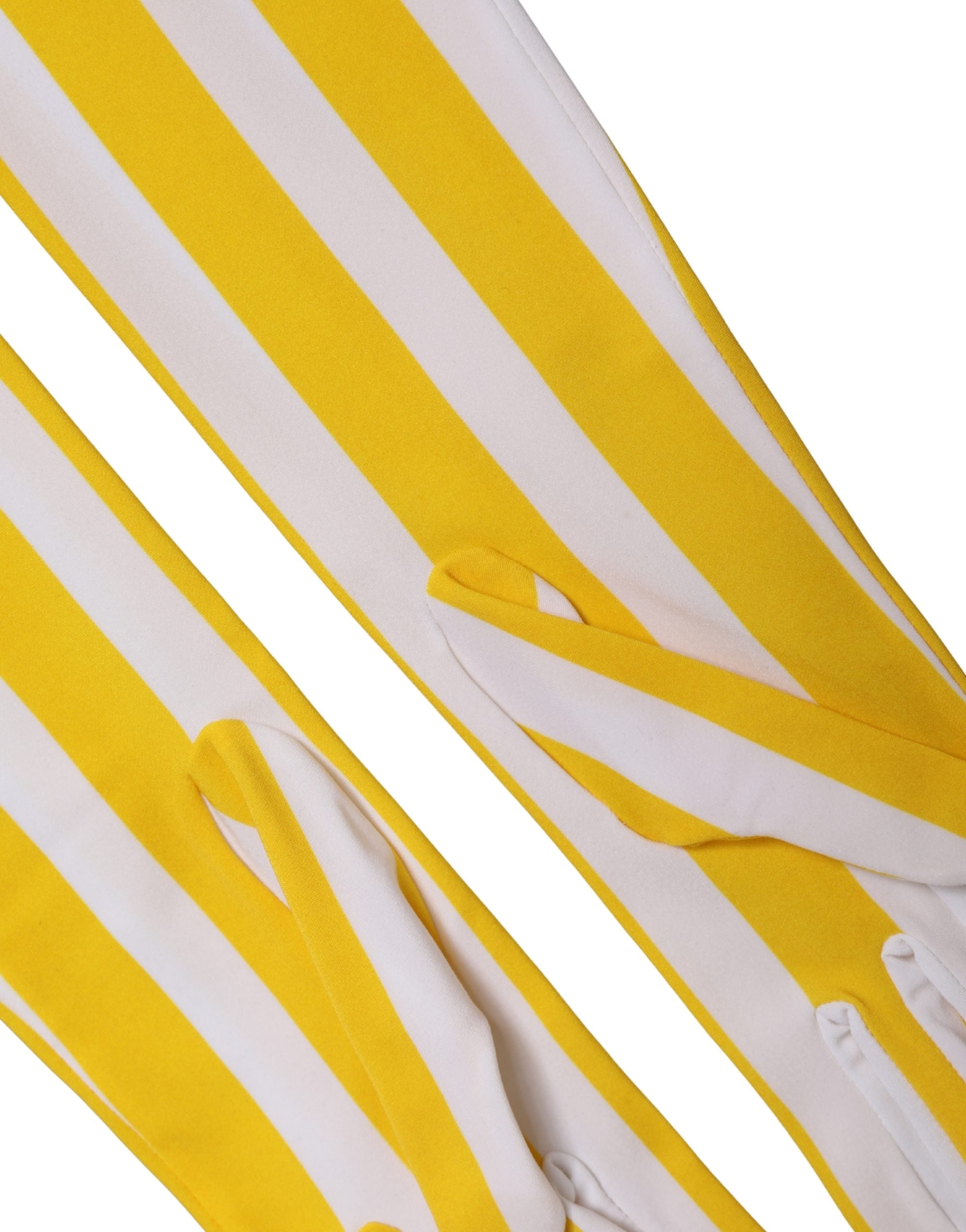 Yellow White Stripes Nylon Elbow Length Women Gloves - ventzia
