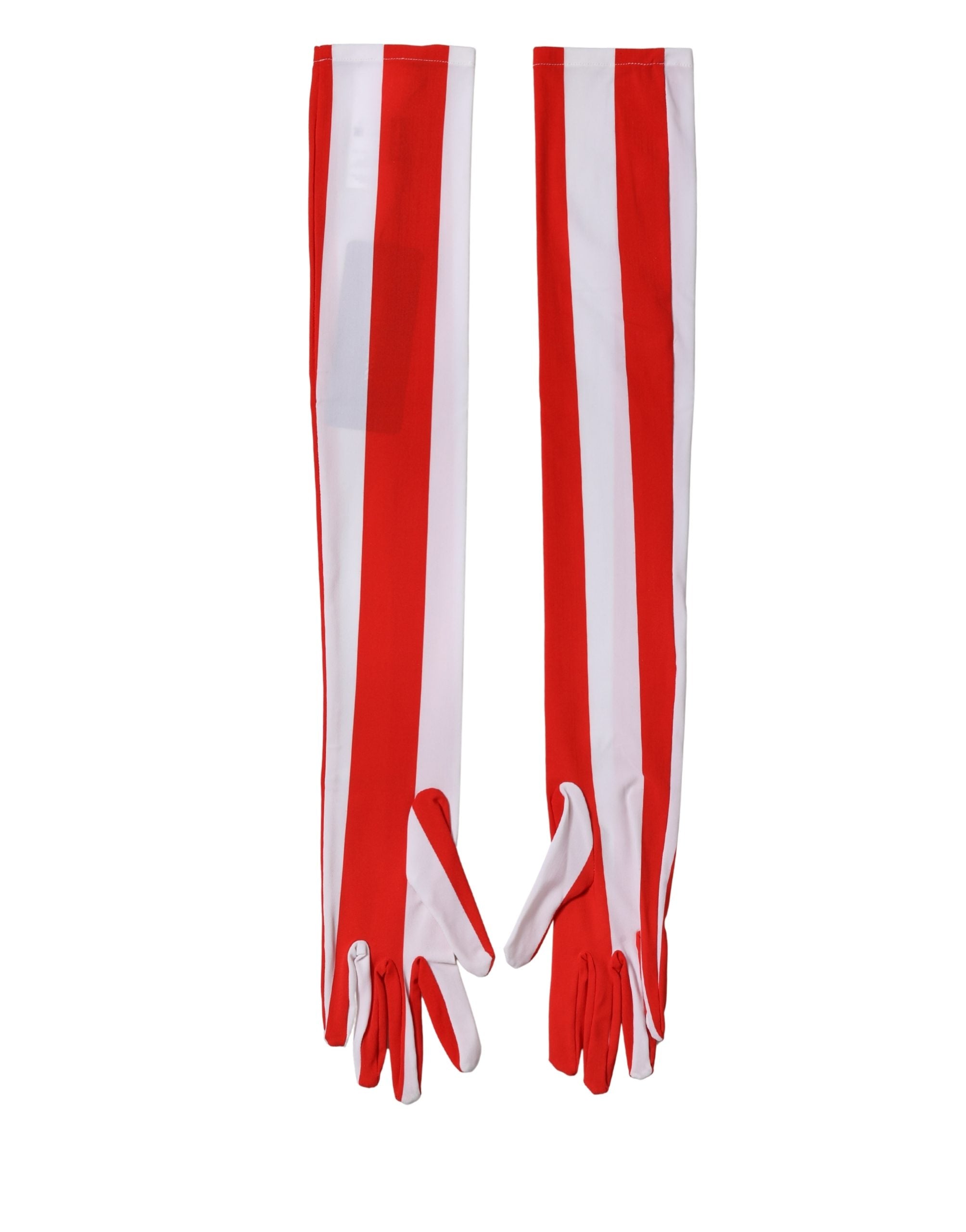 Red White Stripes Nylon Elbow Length Women Gloves - ventzia