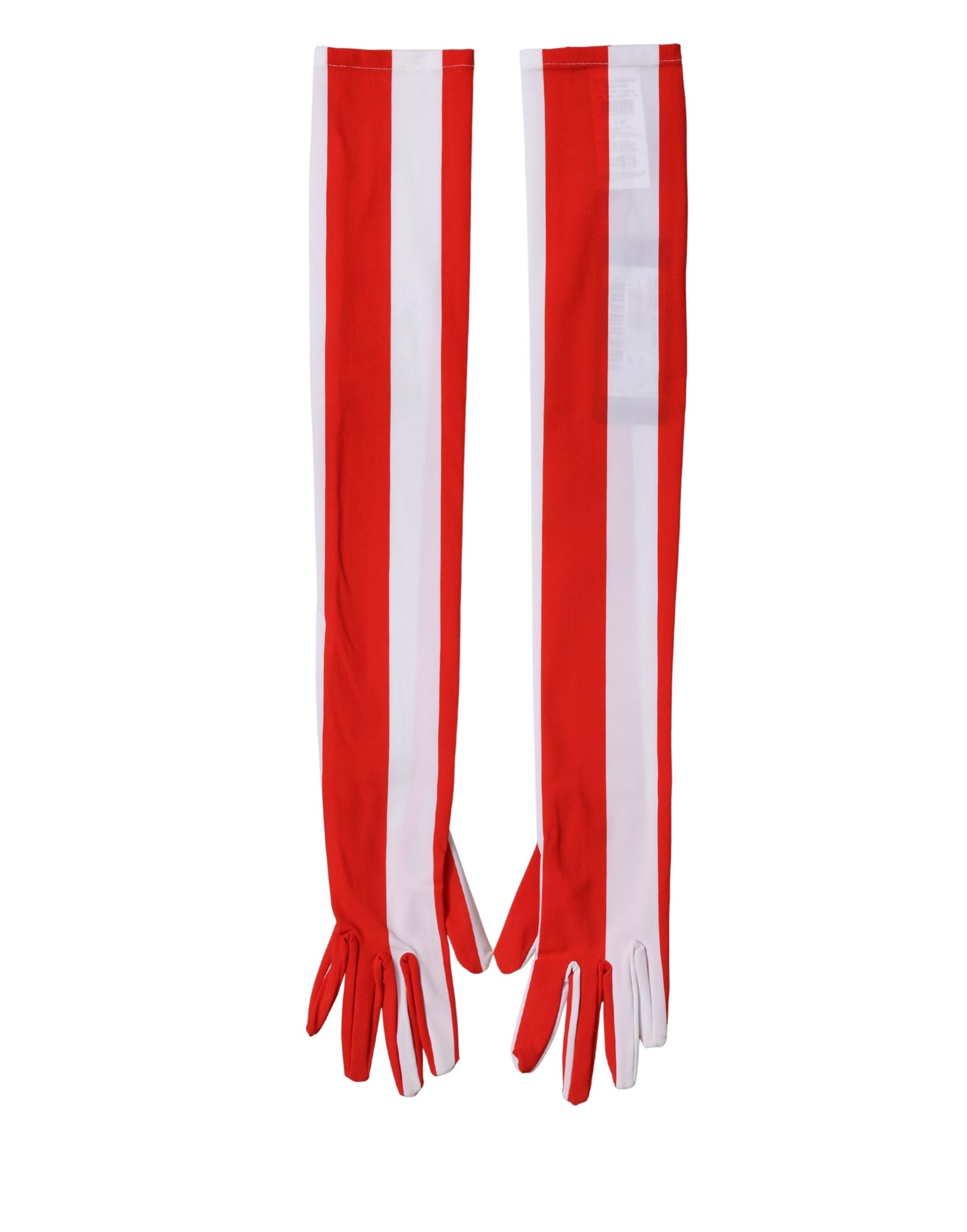 Red White Stripes Nylon Elbow Length Women Gloves - ventzia