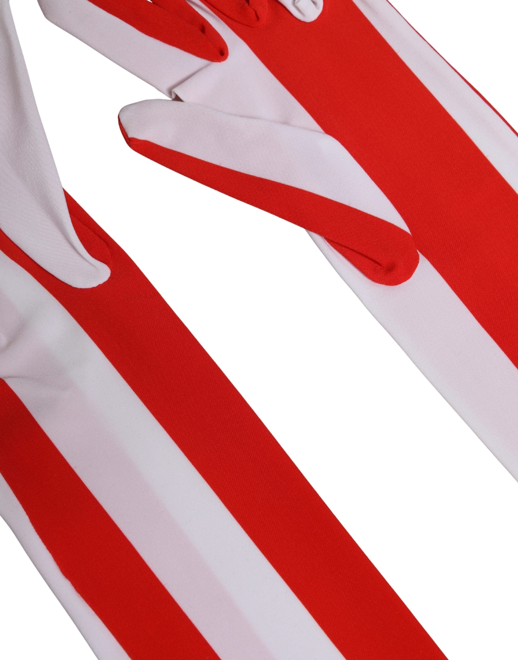 Red White Stripes Nylon Elbow Length Women Gloves - ventzia