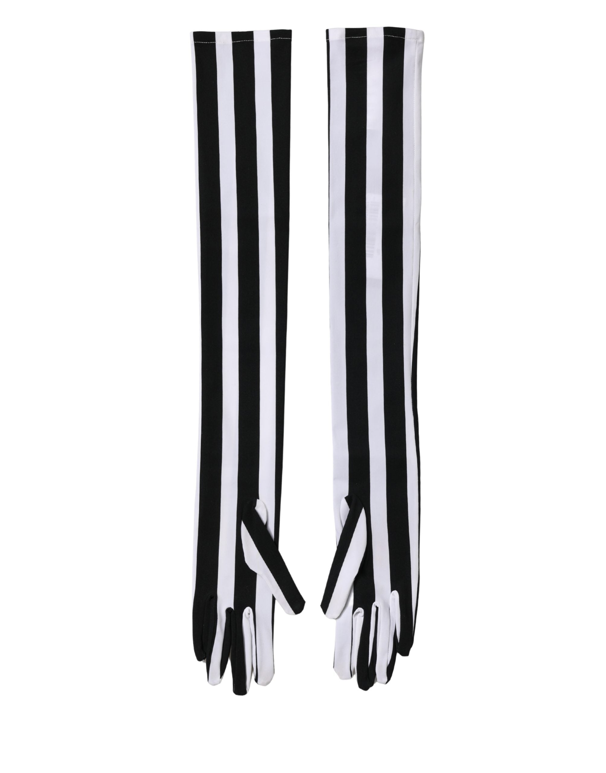 Black White Stripes Nylon Elbow Length Women Gloves - ventzia
