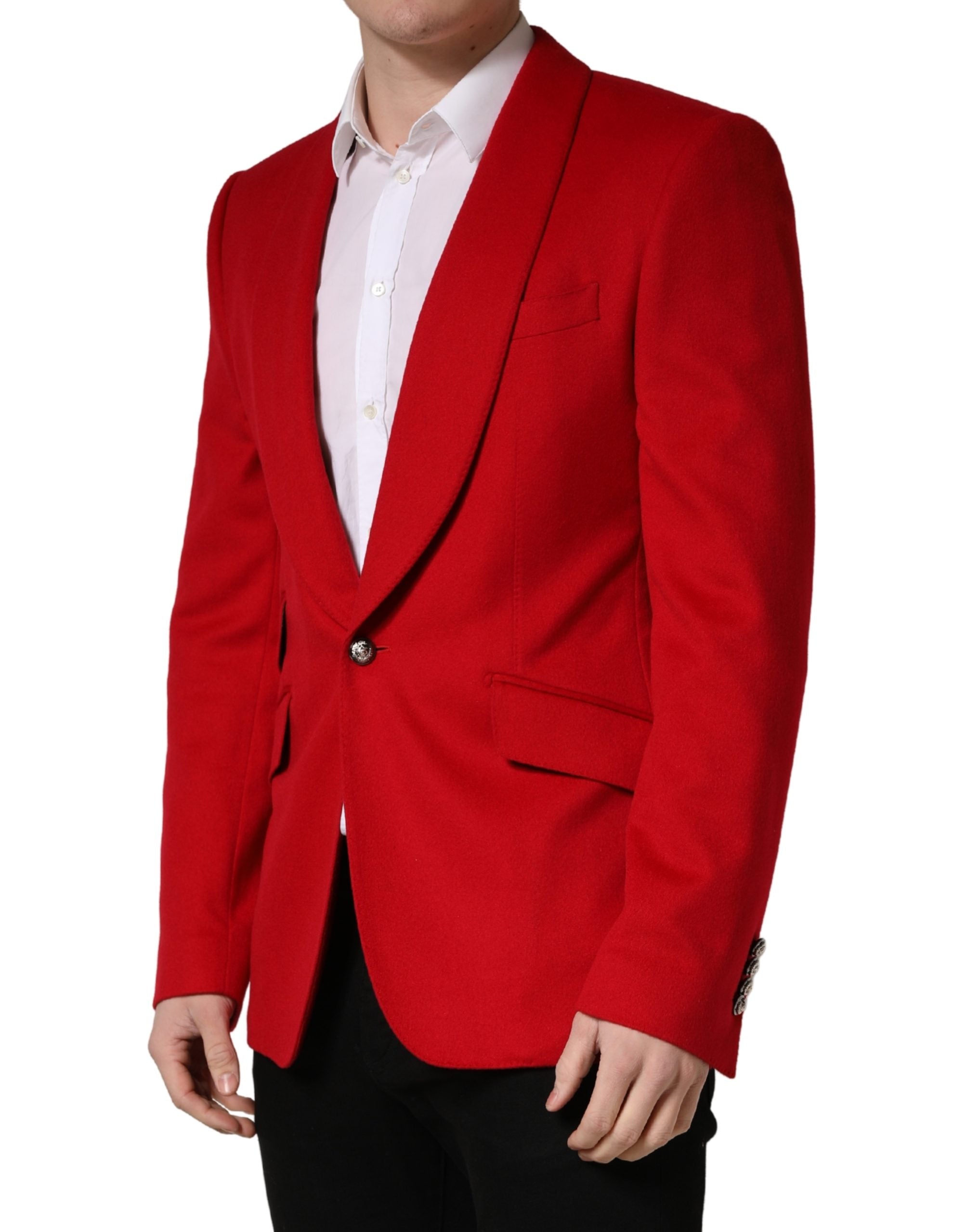 Red Cashmere Single Breasted Jacket Blazer - ventzia