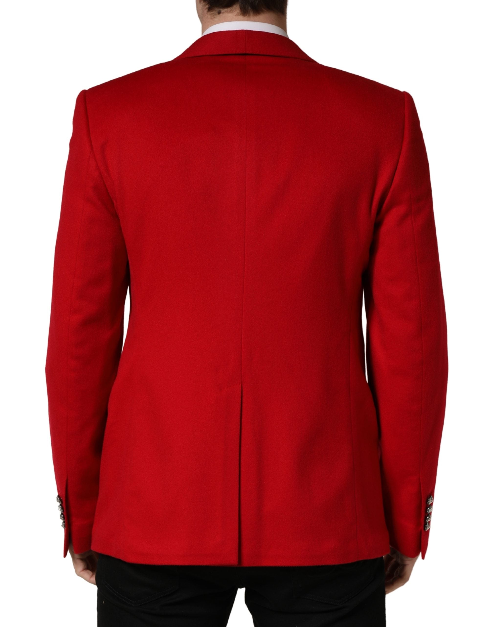 Red Cashmere Single Breasted Jacket Blazer - ventzia