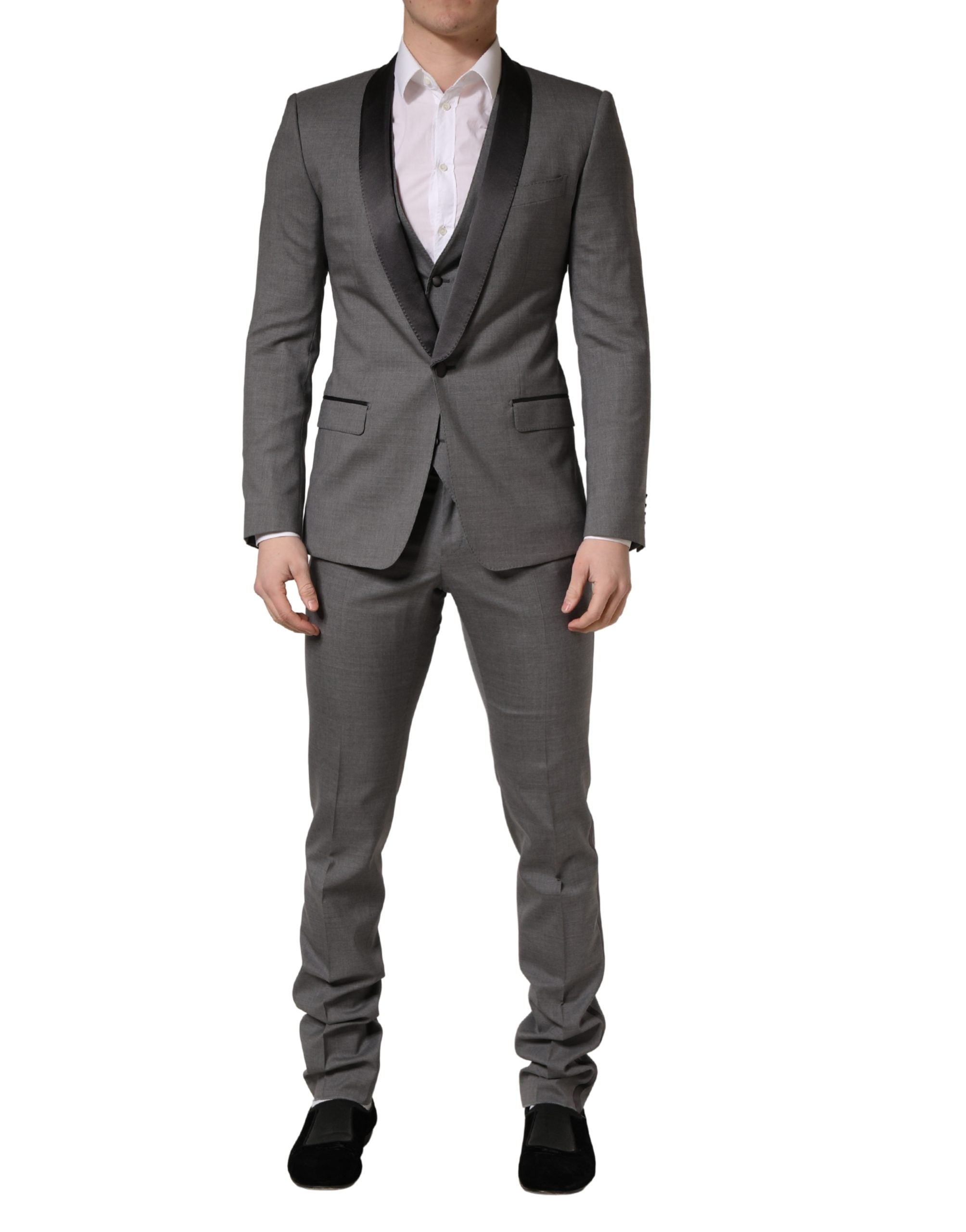 Gray Wool Single Breasted 1 Button 3PC Suit - ventzia