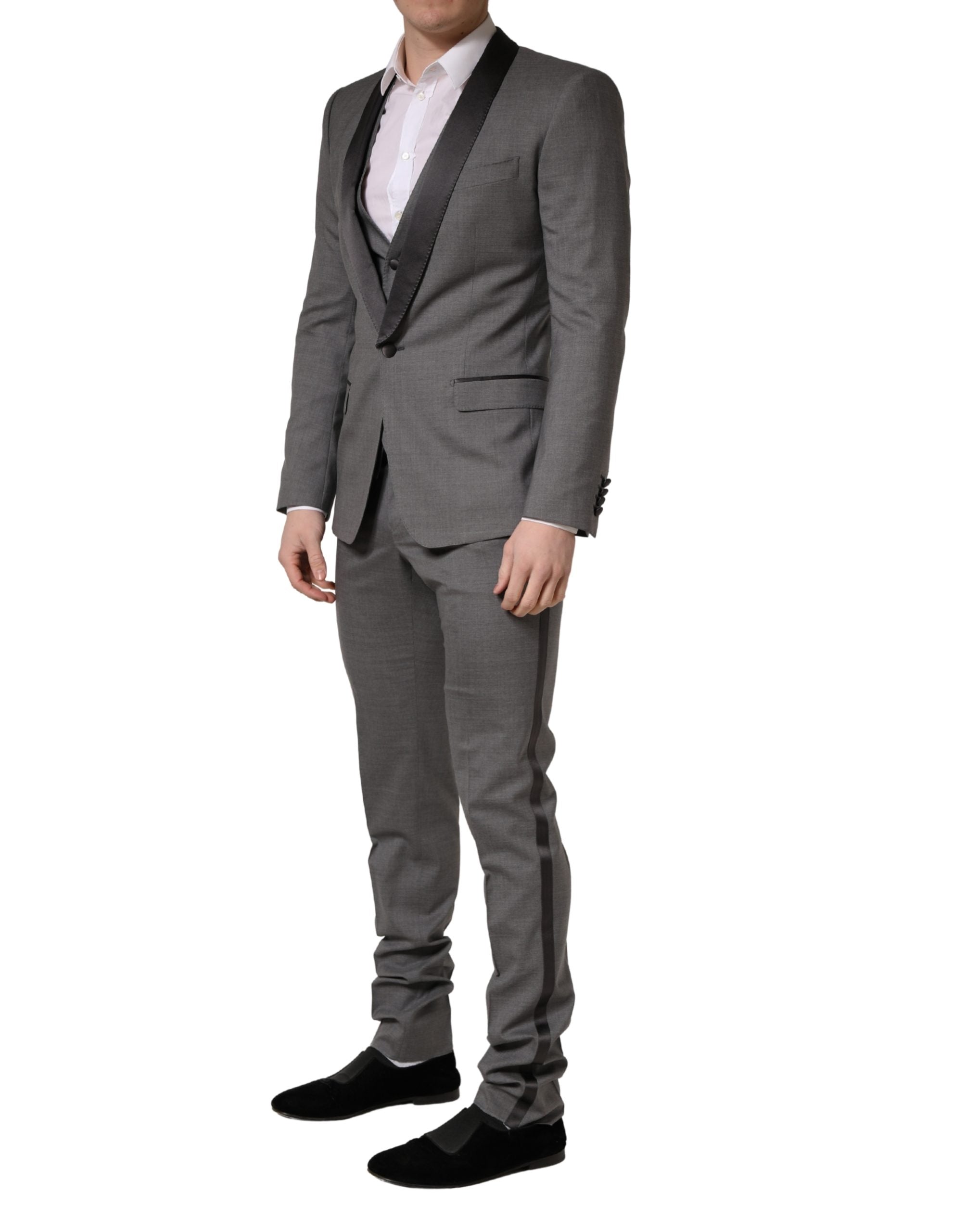 Gray Wool Single Breasted 1 Button 3PC Suit - ventzia