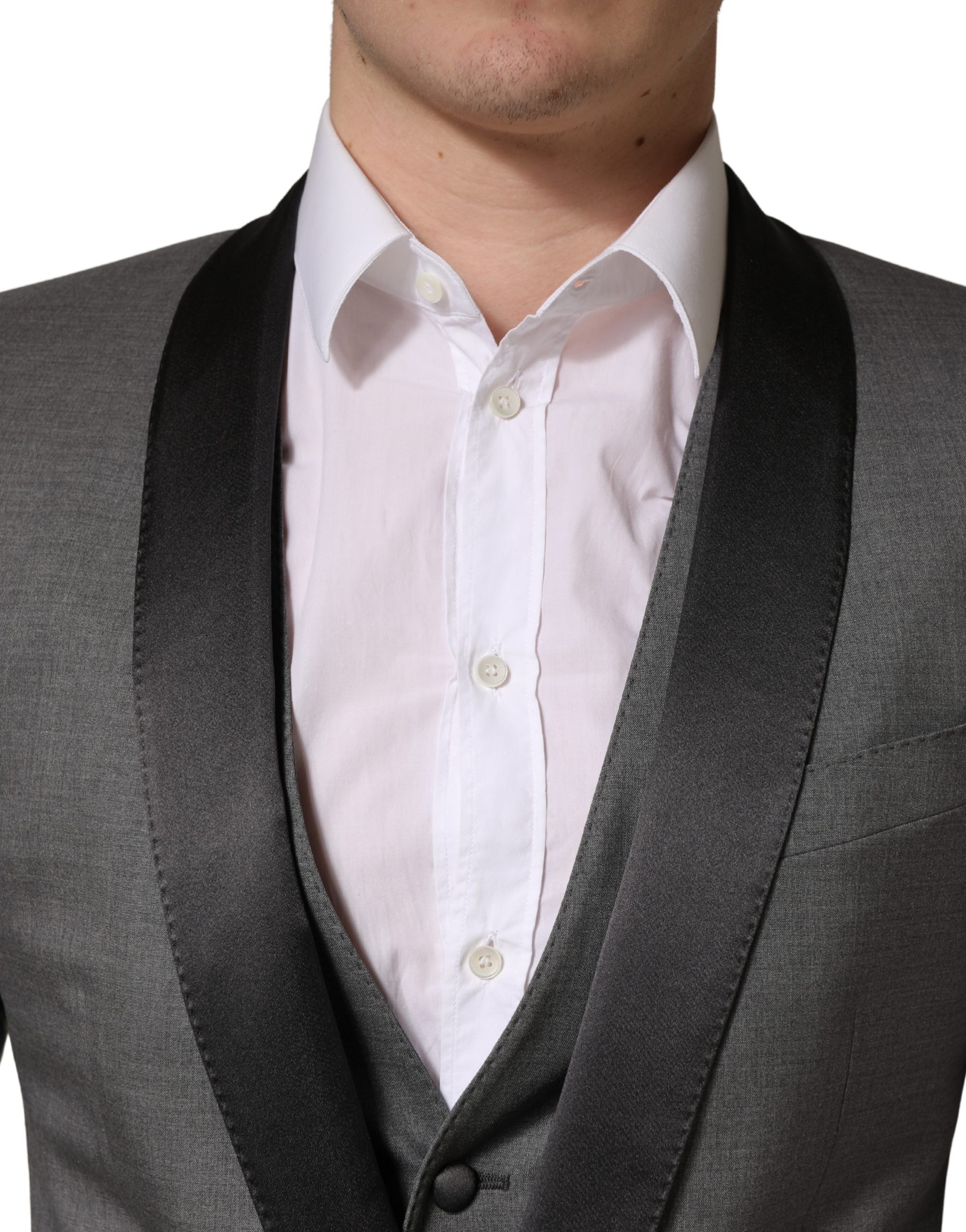 Gray Wool Single Breasted 1 Button 3PC Suit - ventzia