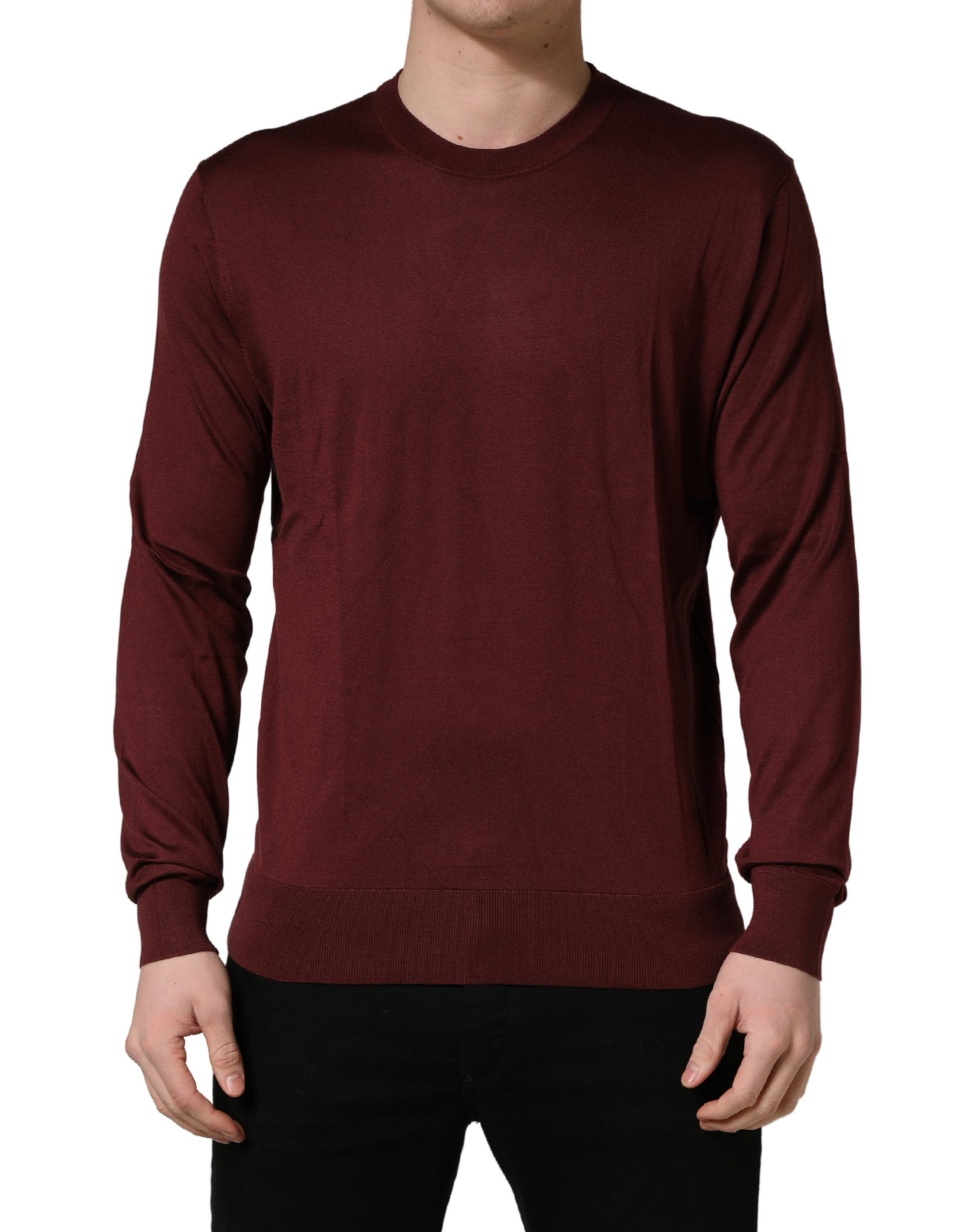 Maroon Silk Men Crew Neck Pullover Sweater - ventzia