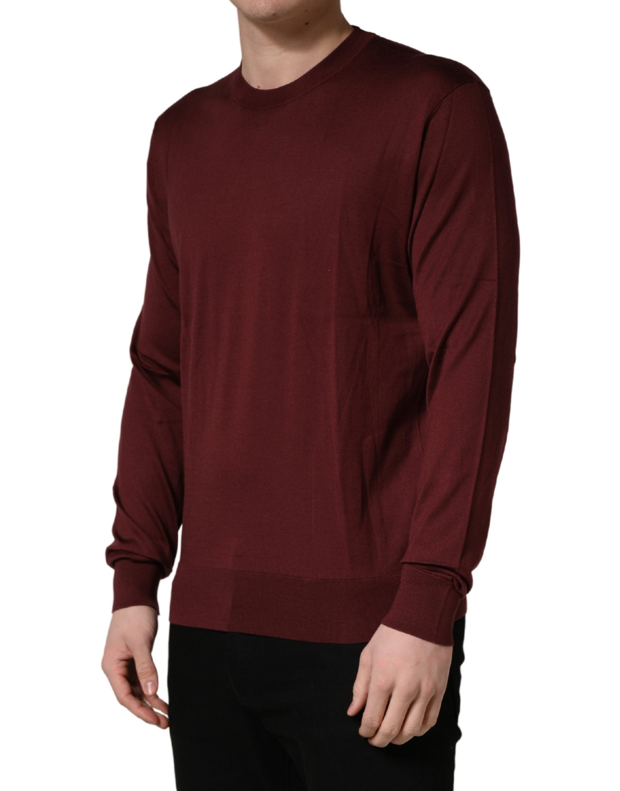 Maroon Silk Men Crew Neck Pullover Sweater - ventzia