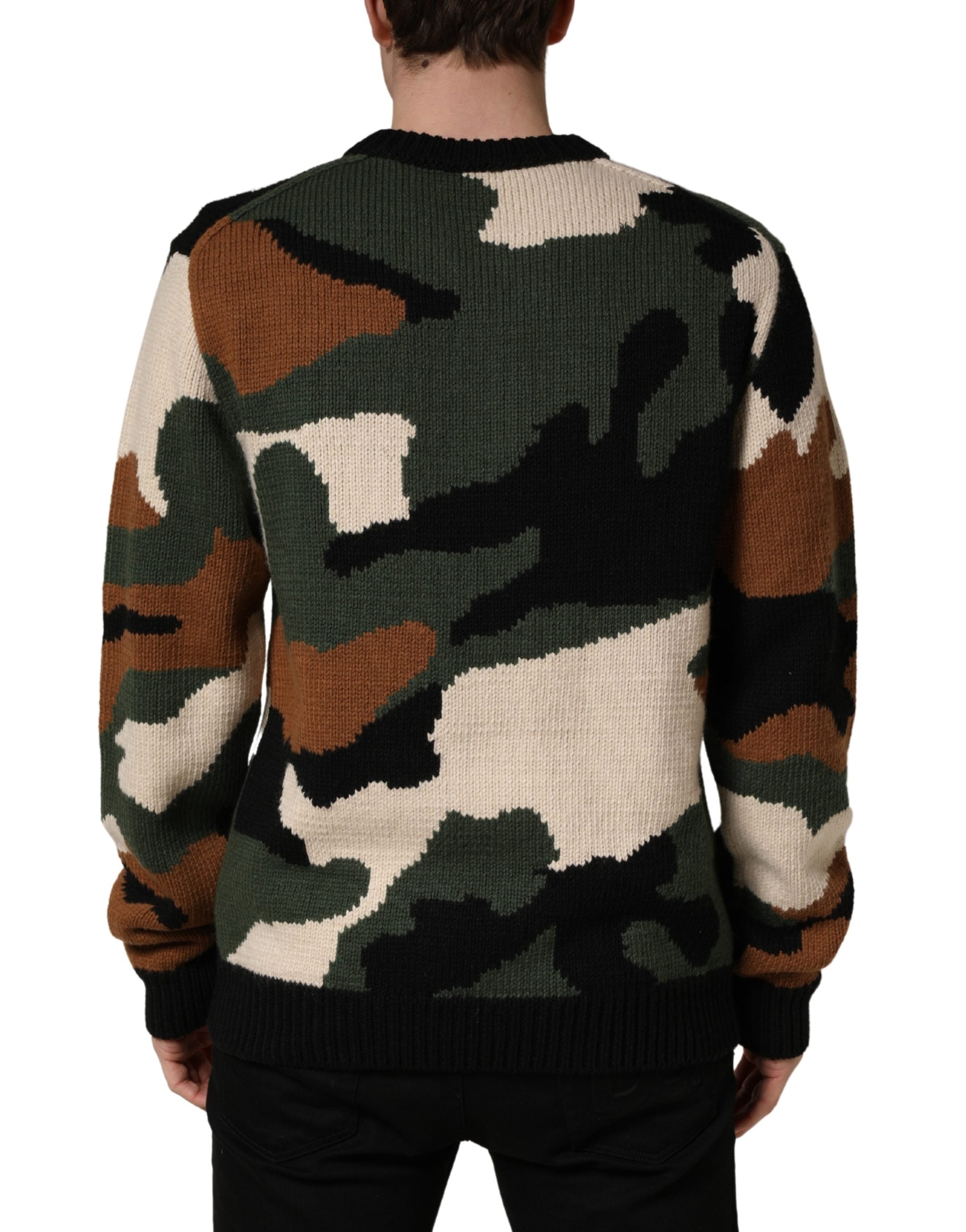Multicolor Intarsia-Knit Camouflage Pullover Sweater - ventzia
