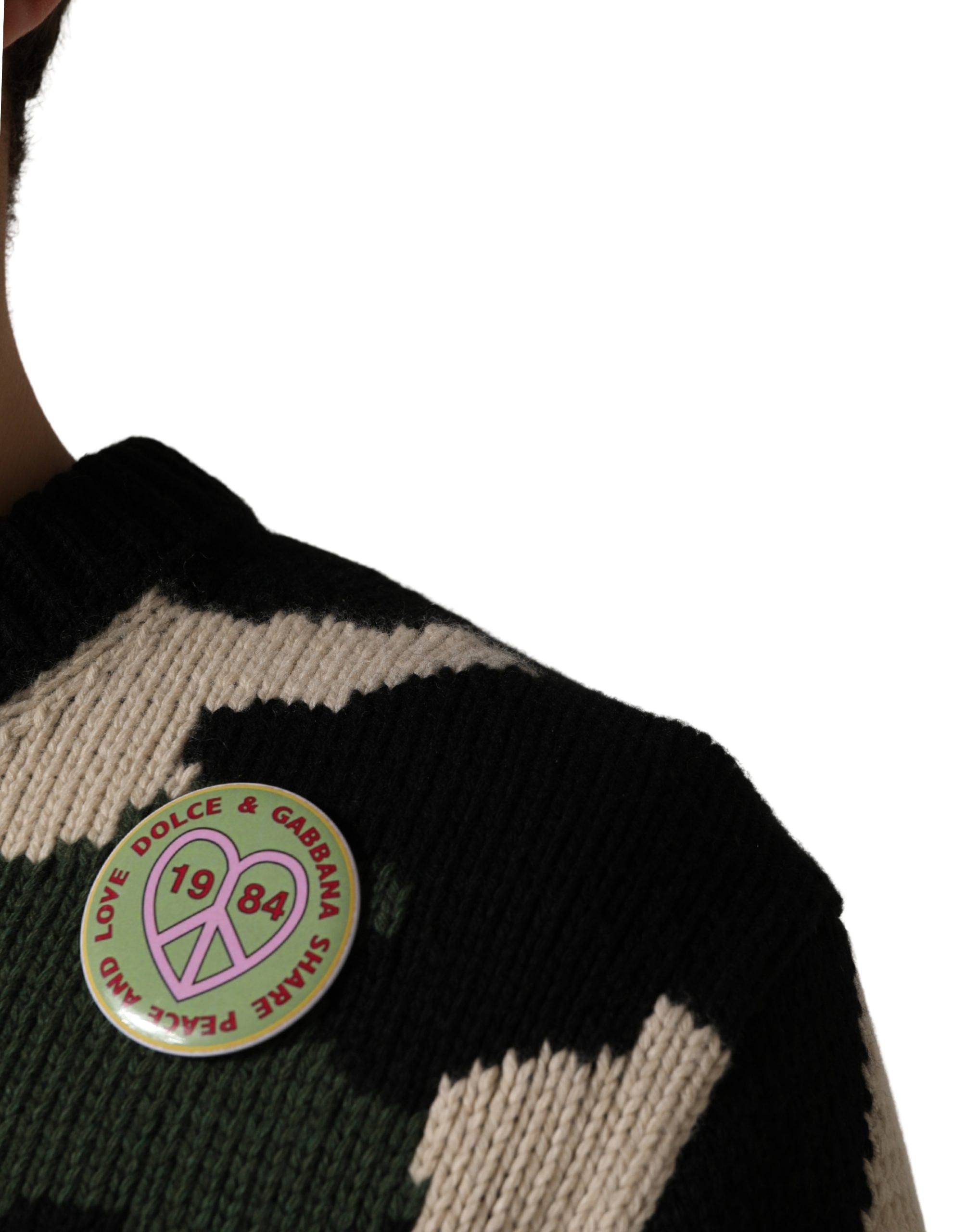 Multicolor Intarsia-Knit Camouflage Pullover Sweater - ventzia