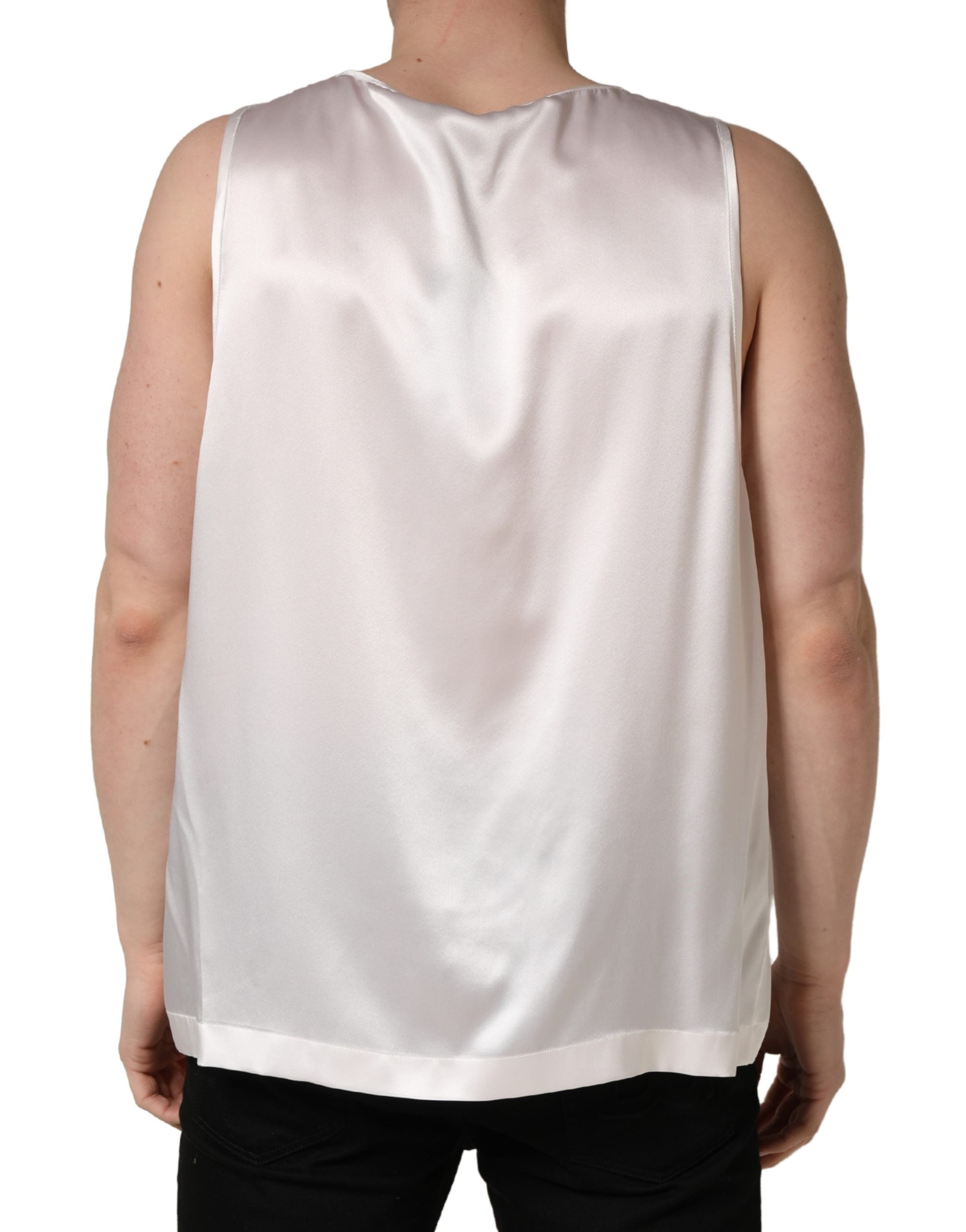 White Satin Polyester SleevelessTank T-shirt - ventzia