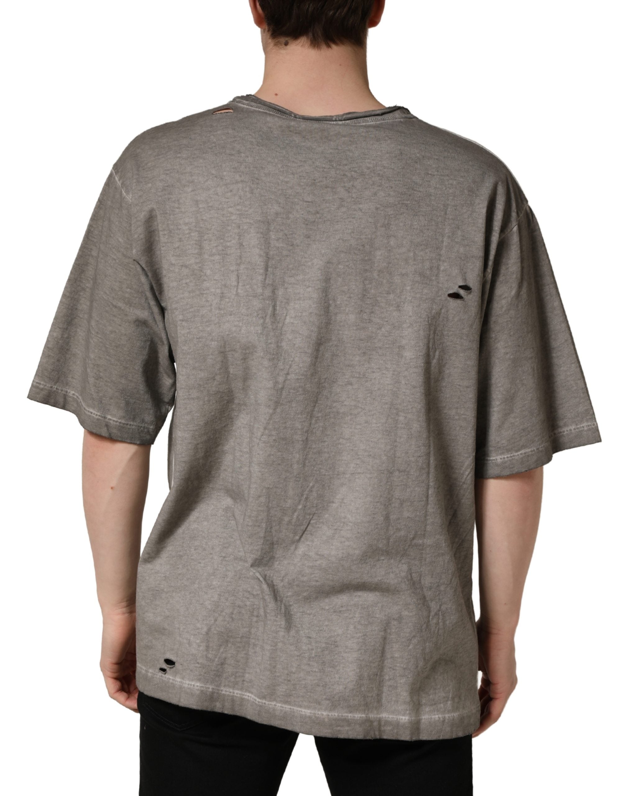 Gray DG Logo Print Cotton Round Neck T-shirt - ventzia
